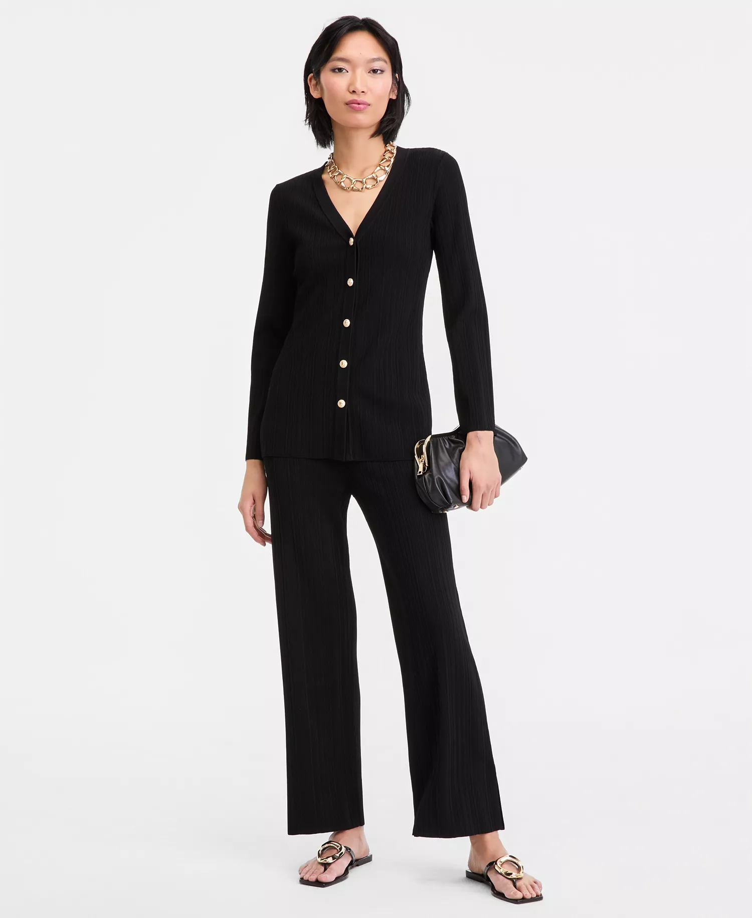 Women's Rib-Knit Long Cardigan, Macy's Exclusive - Deep Black - L