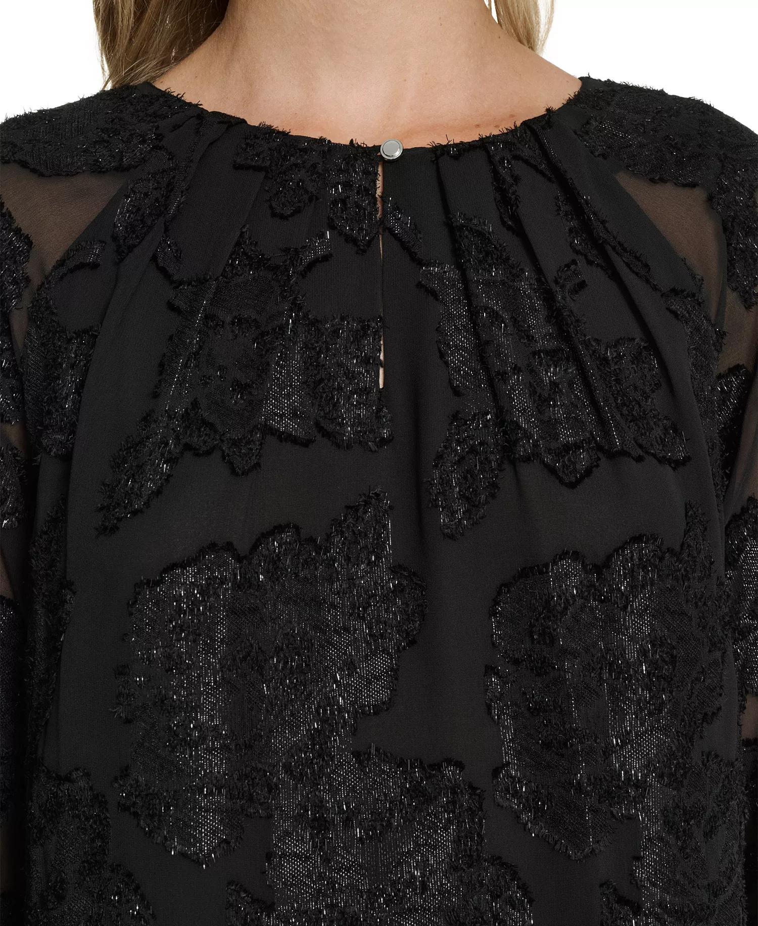 Women's Raglan Sleeve Metallic Blouse - Black - M