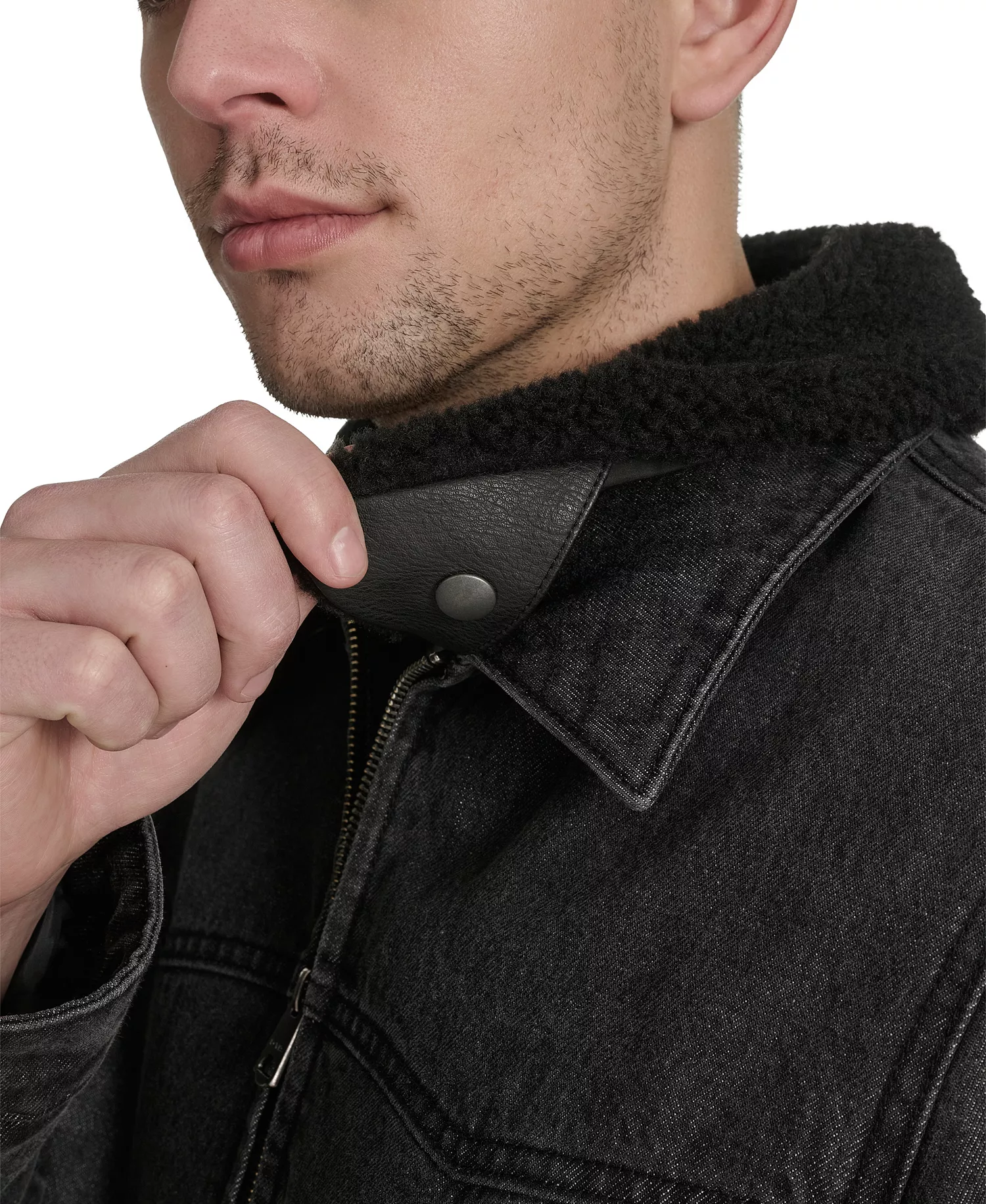 Men's Denim Western Sherpa Lined Collar Jacket - Black Denim - L