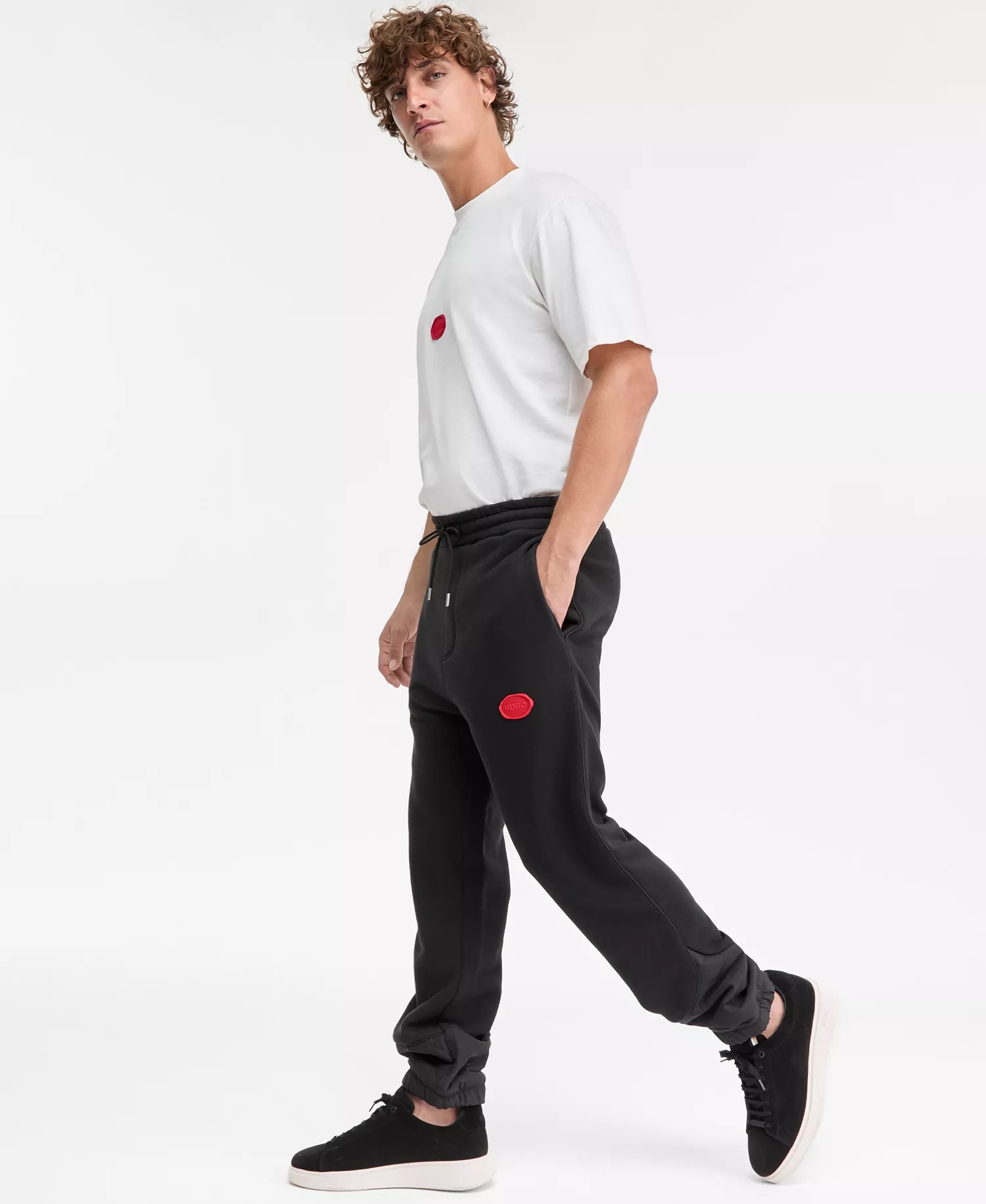 Dilvano Relaxed Fit Wax Logo Drawstring Joggers - Black - 2XL