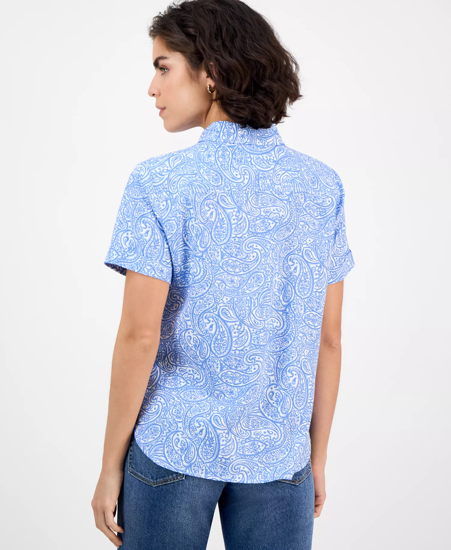 Nautica Women's Paisley Short-Sleeve Camp Shirt - Blue Haze Multi - L