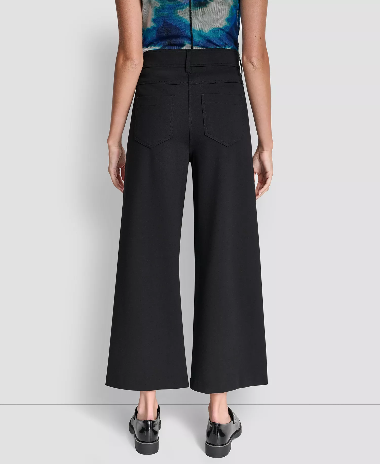 Women's Wide-Leg Cropped Ponte Pants - Black - L