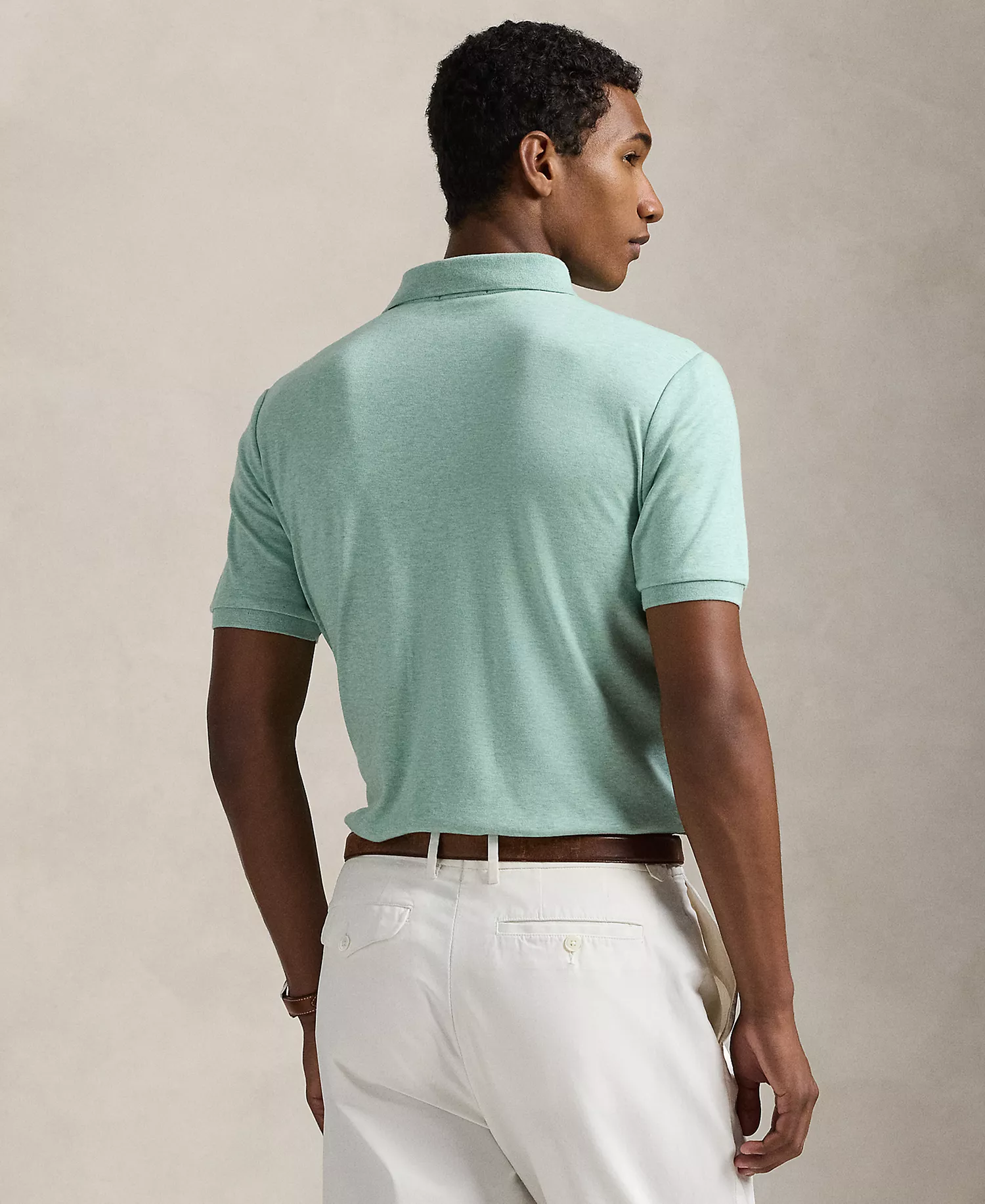 Men's Custom Slim-Fit Soft Cotton Polo Shirt - Celadon Heather - 2XL