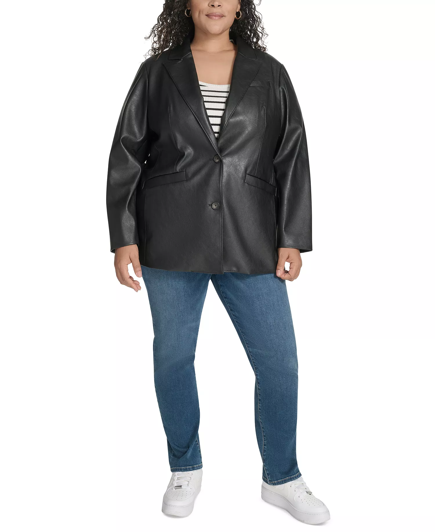 Plus Size Faux-Leather Peak-Lapel Jacket - Black - 1X