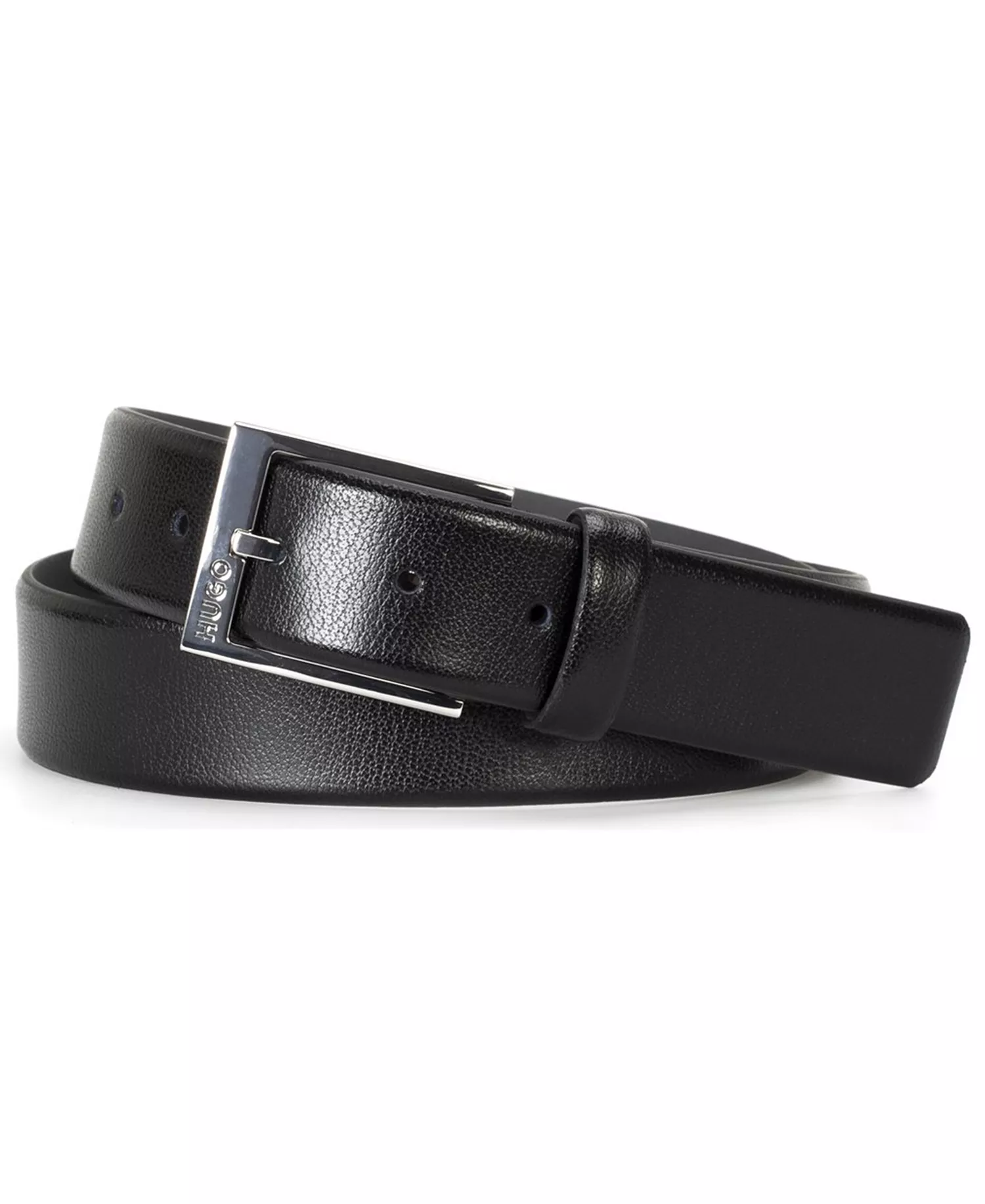 Men's Polished Pin Buckle Leather Belt - Black - 30
