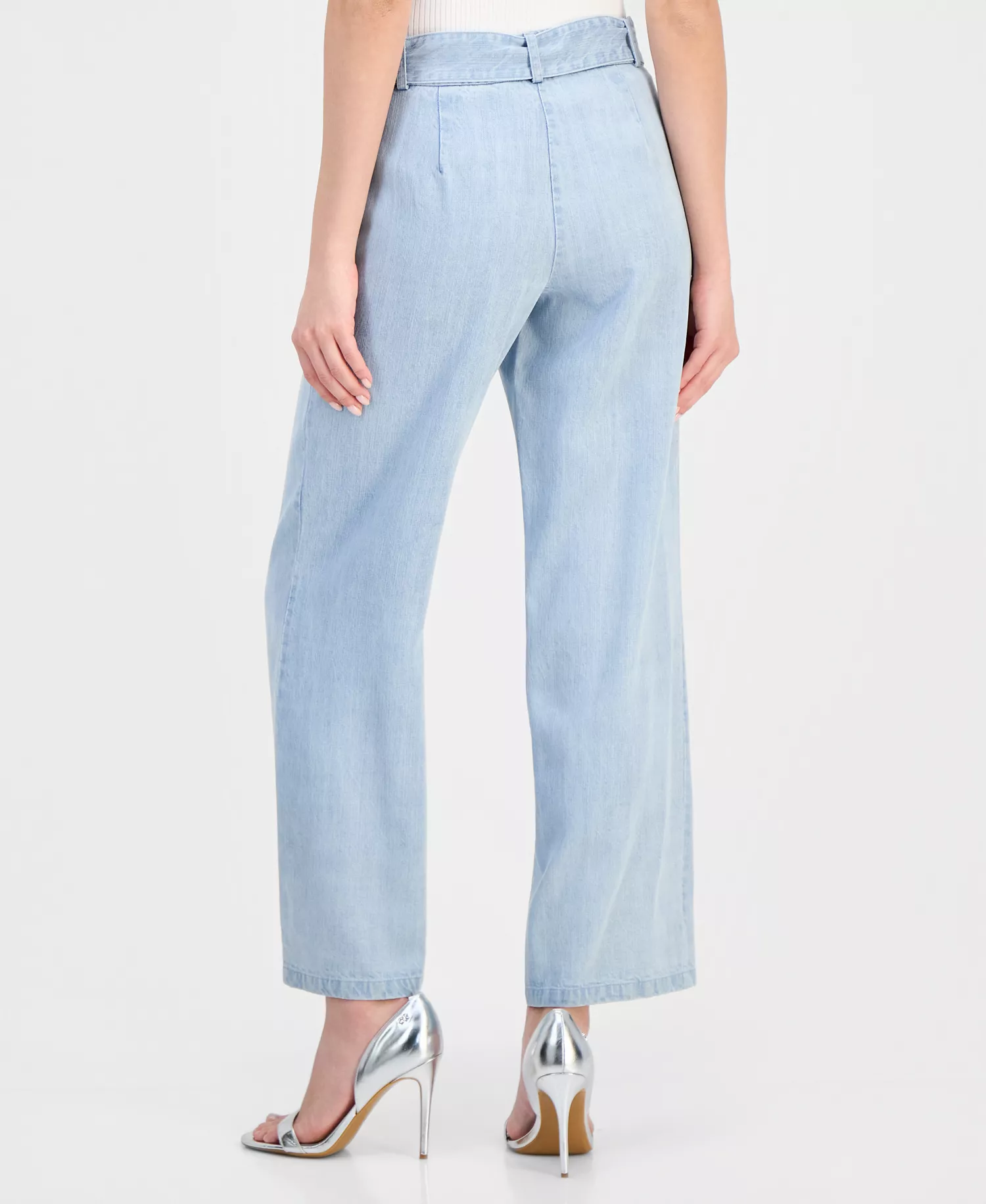 Women's Belted Wide-Leg Pants - Light Wash - 10