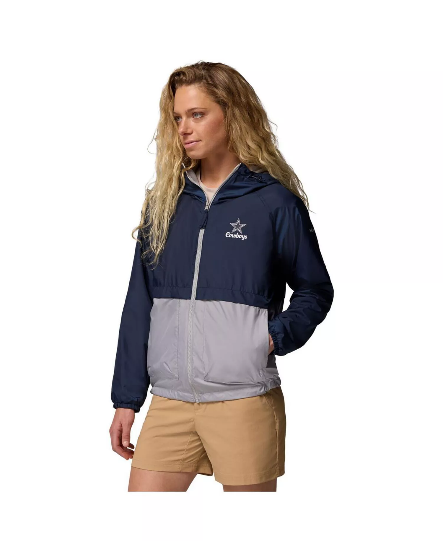 Women's Navy/Gray Dallas Cowboys Spire Hoodie Windbreaker Jacket - Navy, Gray - L