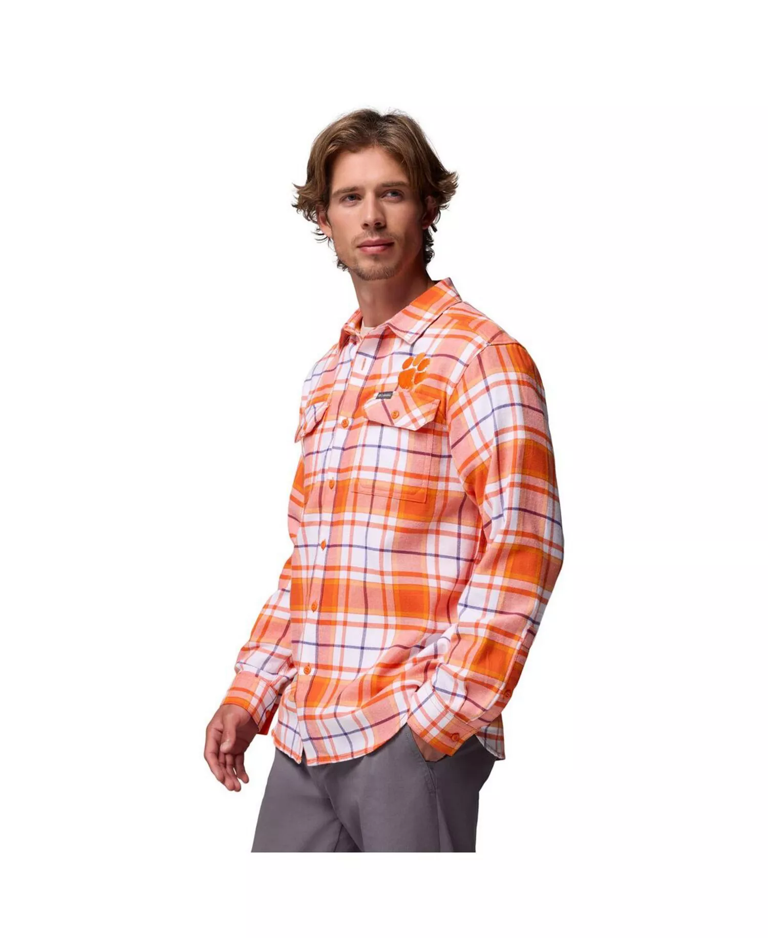 Men's Orange Clemson Tigers Flare Gun Omni-Wick Flannel Long Sleeve Button-Up Shirt - Orange - 2XL