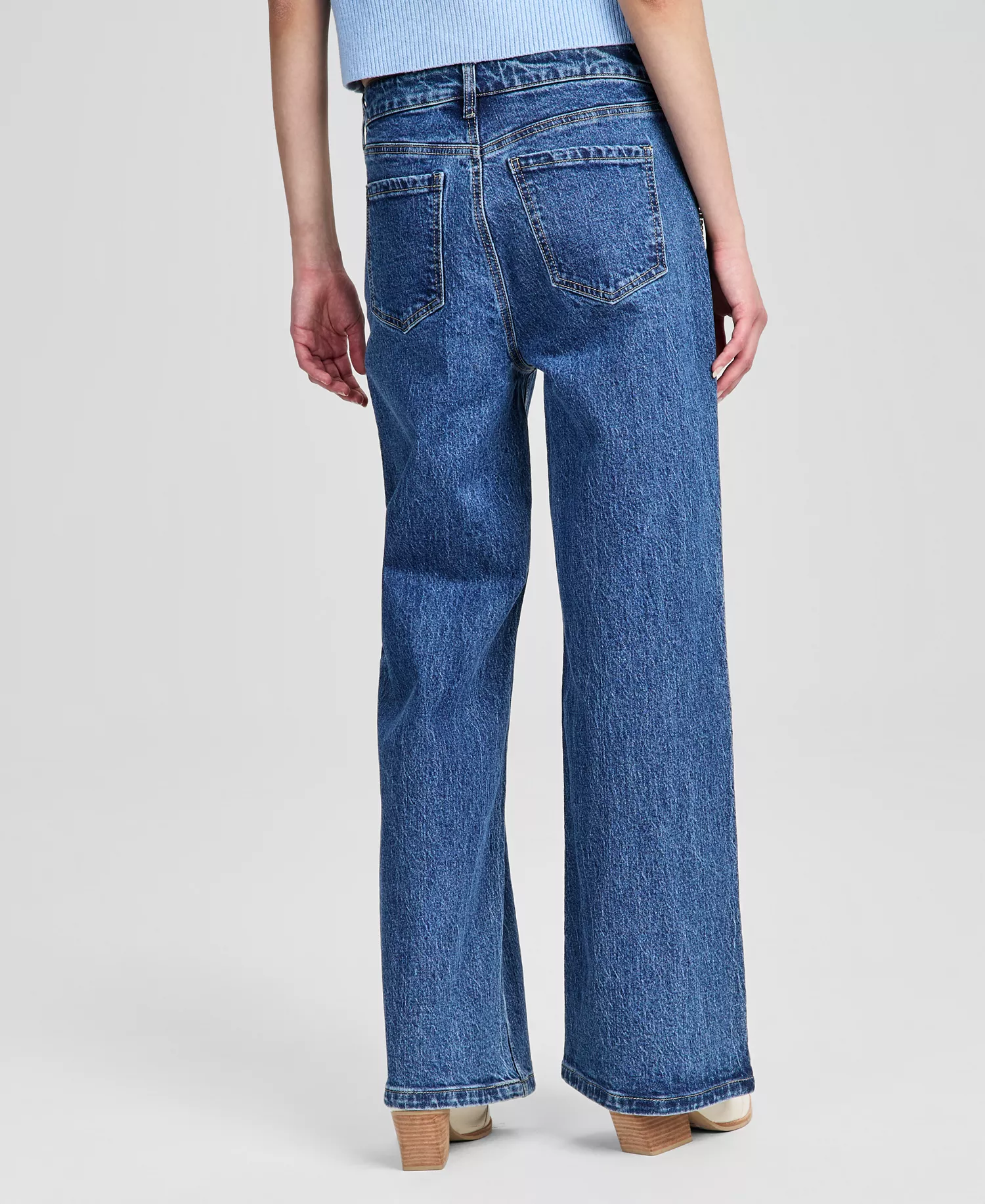 Women's Rhinestone Embellished Wide Leg Jeans, Macy's Exclusive - Medium Wash - 0