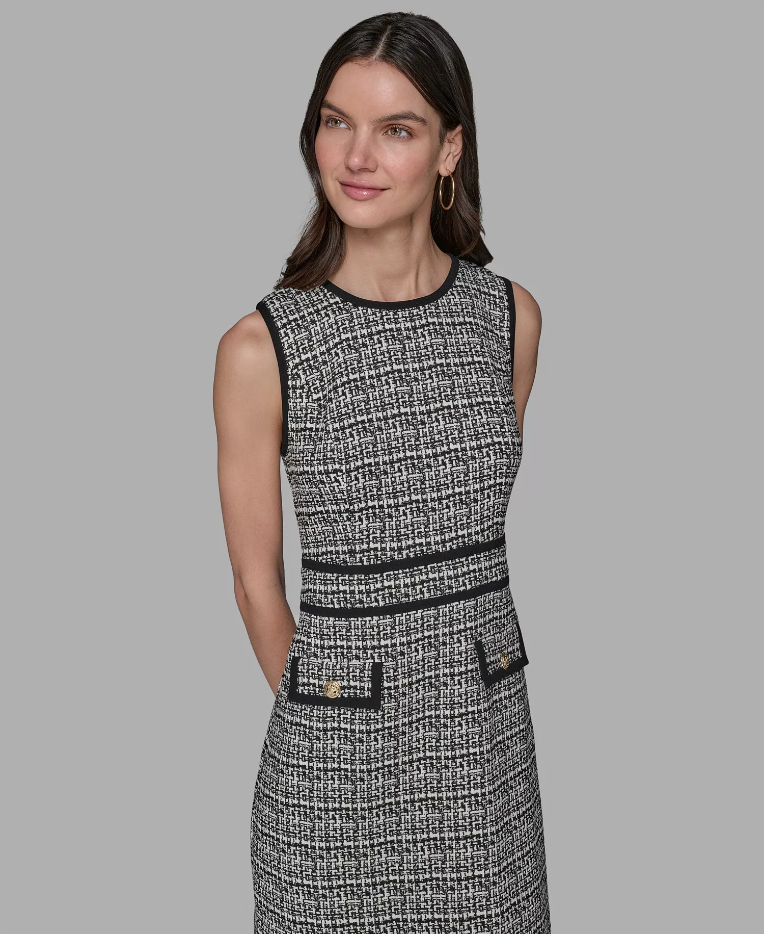 Women's Textured Jacquard A-Line Dress - Black/soft White - 12
