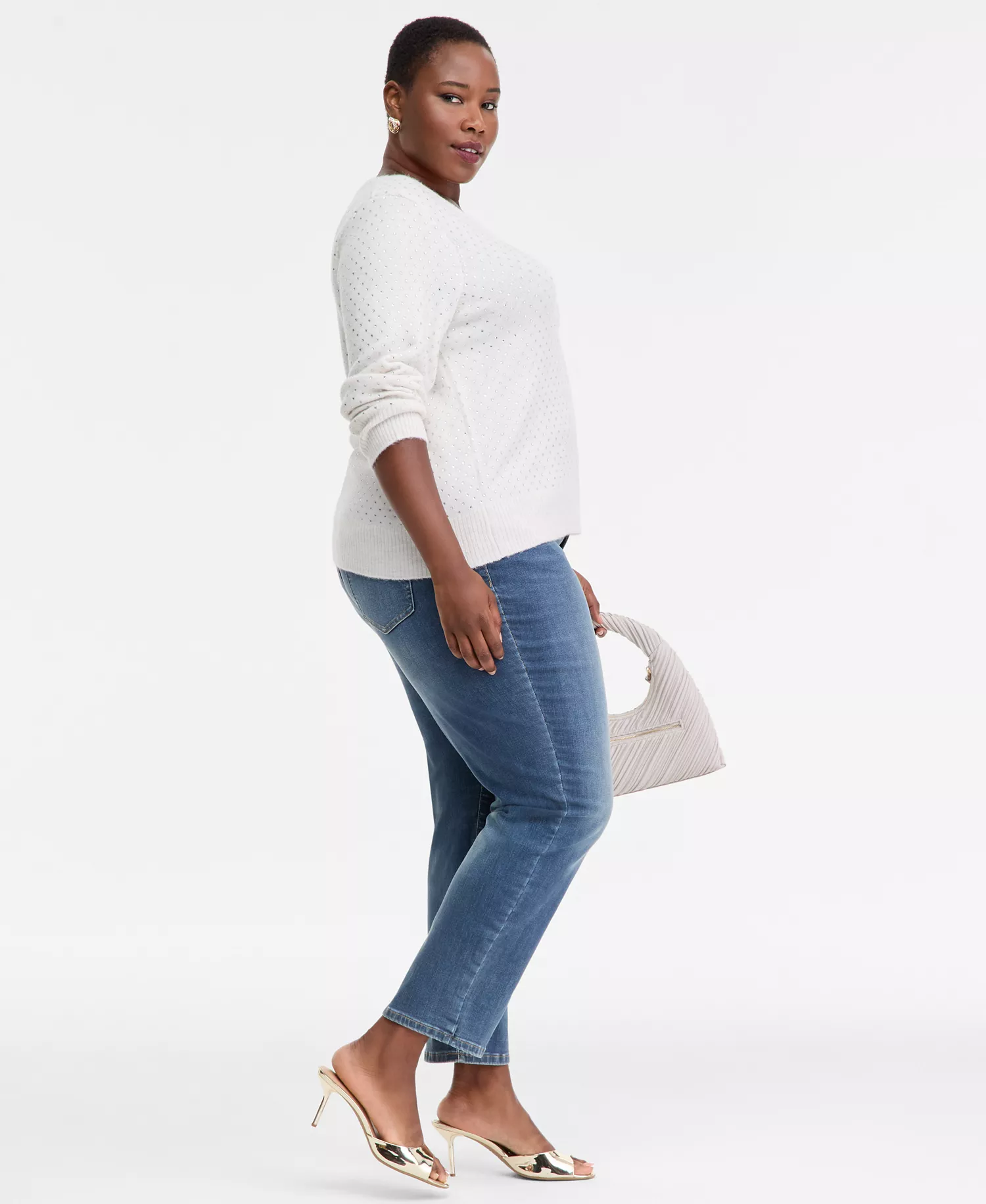Plus Size Slim Tech Rolled-Cuff Boyfriend Jeans, Created for Macy's - Medium Indigo - 14W