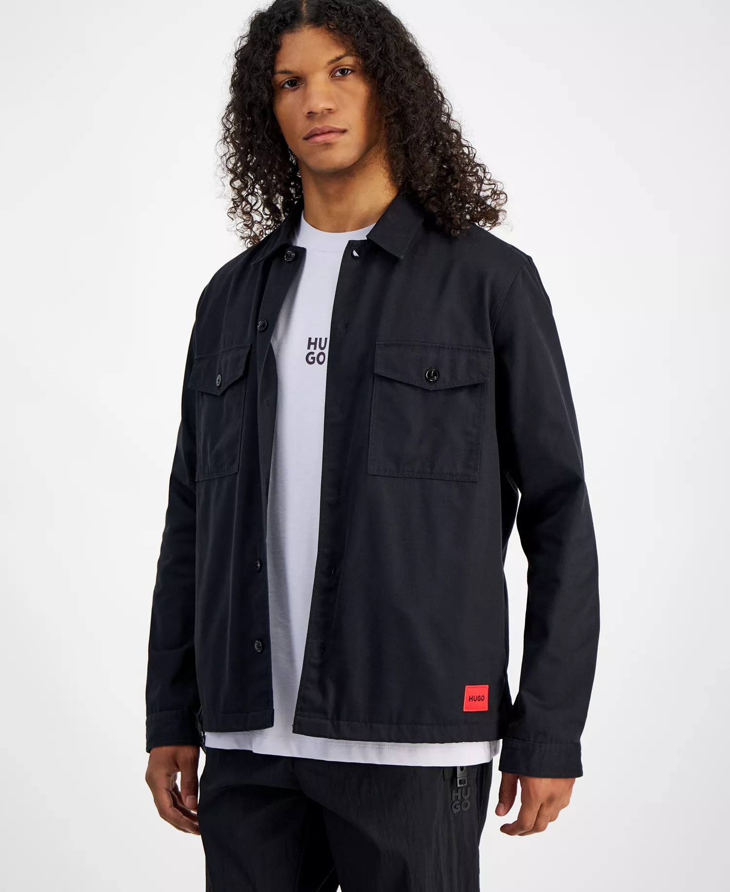 Men's Oversized-Fit Shirt Jacket - Black - L