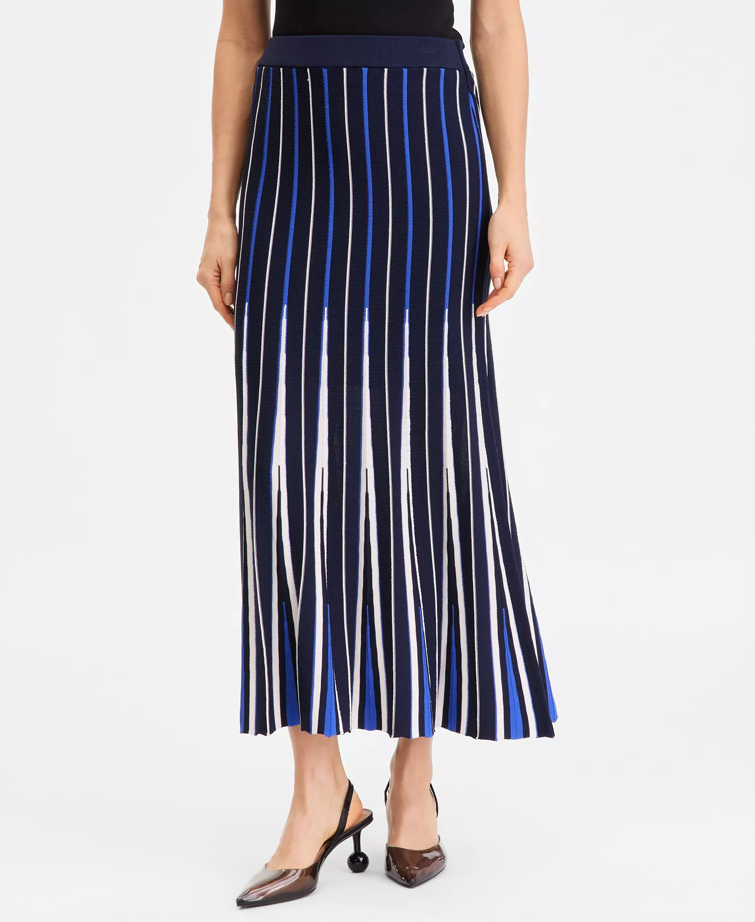 Women's Multi-Stripe Sweater Skirt, Macy's Exclusive - Navy Combo - L