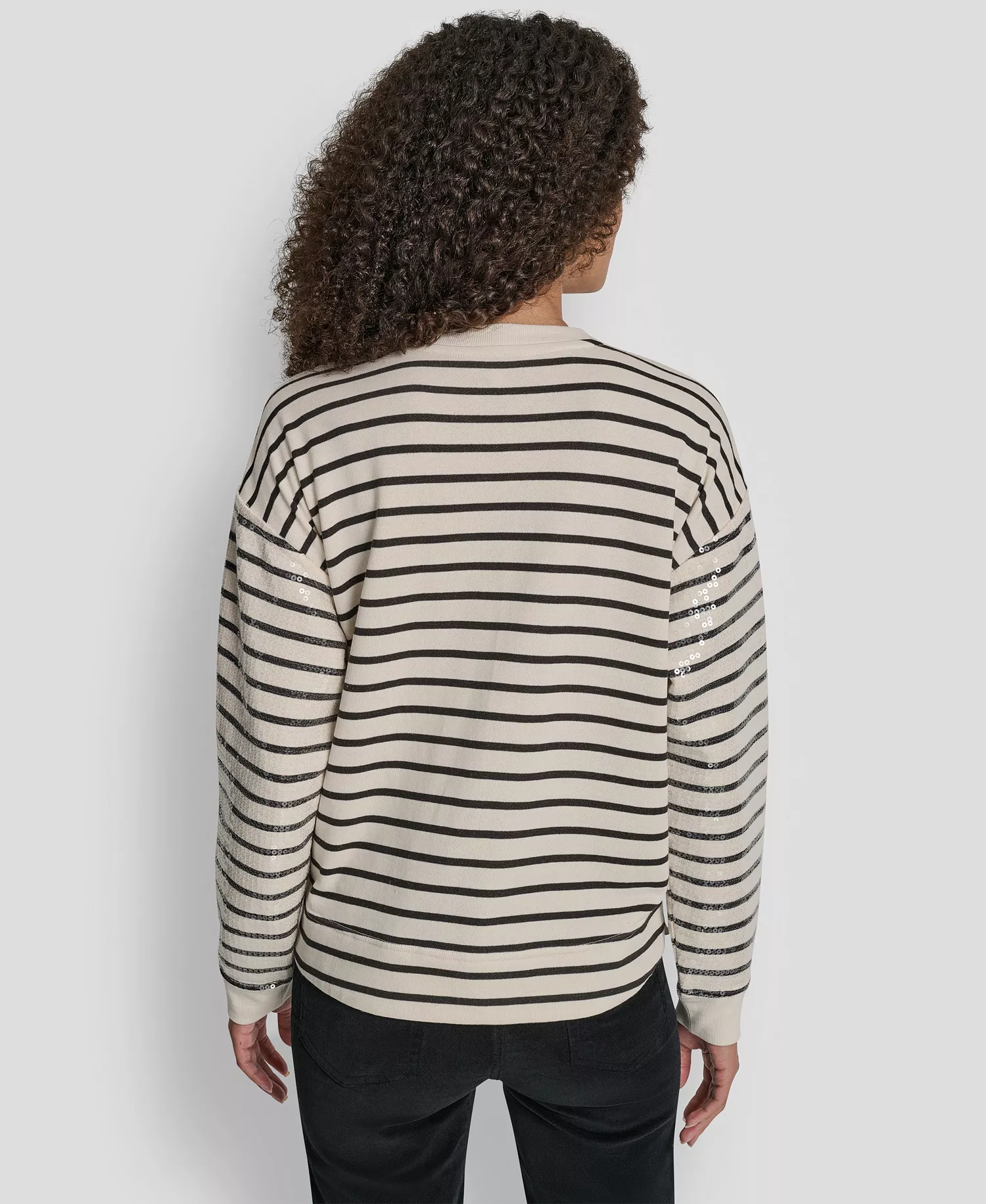 Women's Sequin Long-Sleeve Sweatshirt - Eggnog/black - L