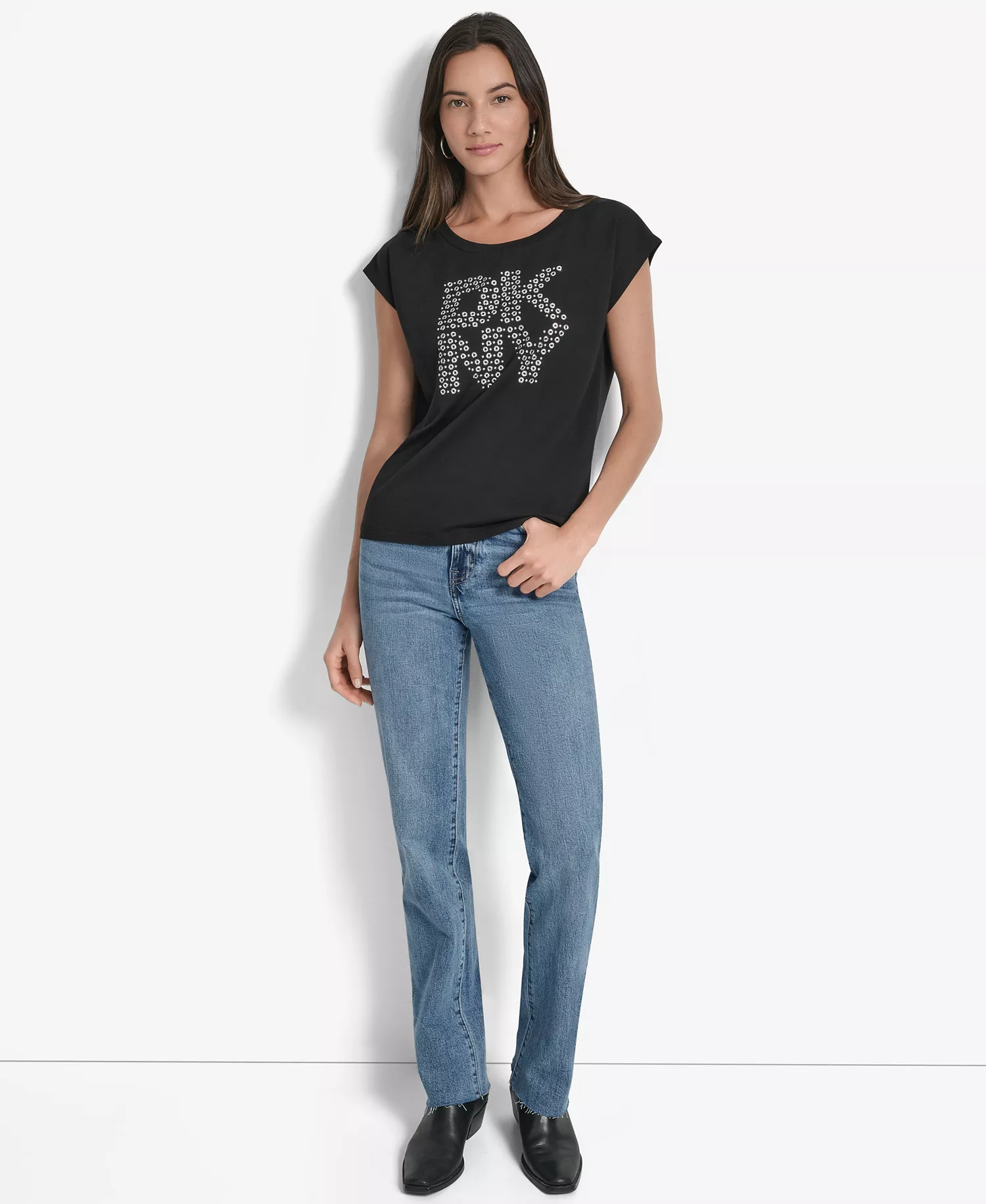 Women's Grommet Stack Logo Crewneck T-Shirt - Black - L