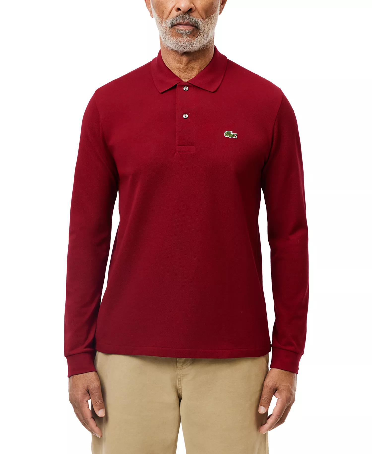 Men’s Classic Fit Long-Sleeve L.12.12 Polo Shirt - 476 - Bordeaux Red - 2XL