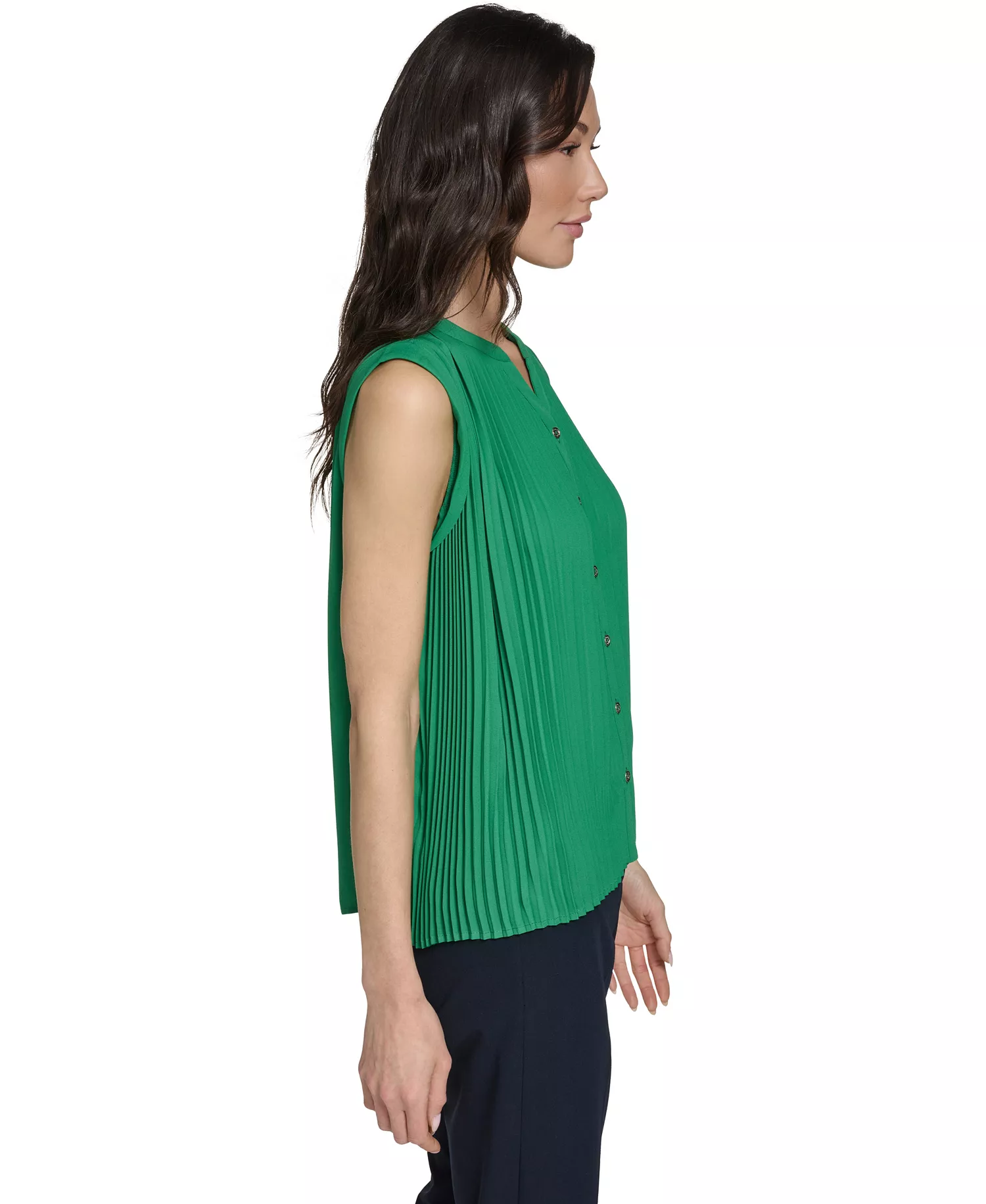Women's Sleeveless Pleated Top - Jolly Green - L