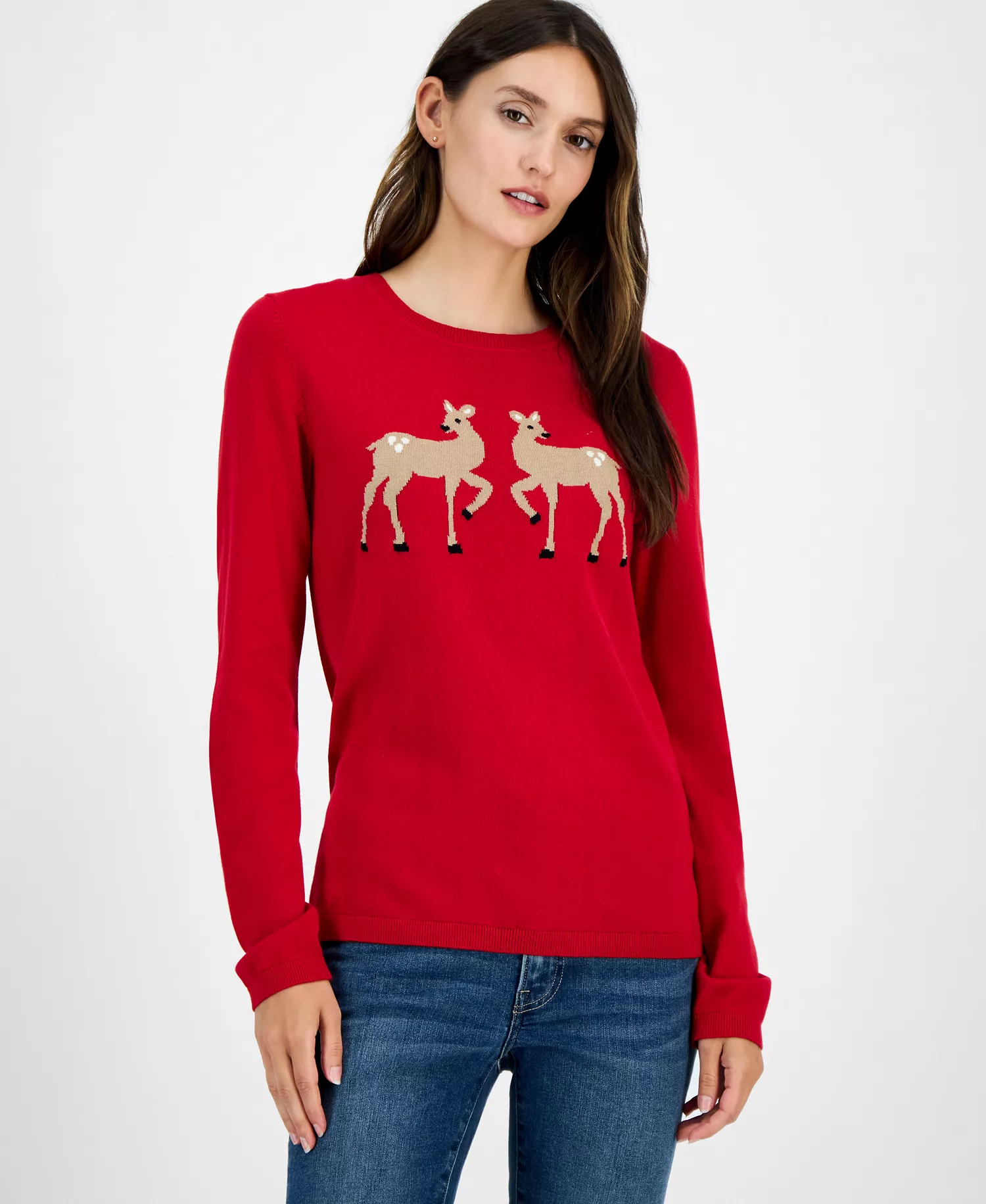 Nautica Women's Cotton Deer-Graphic Sweater  - Haute Red - L