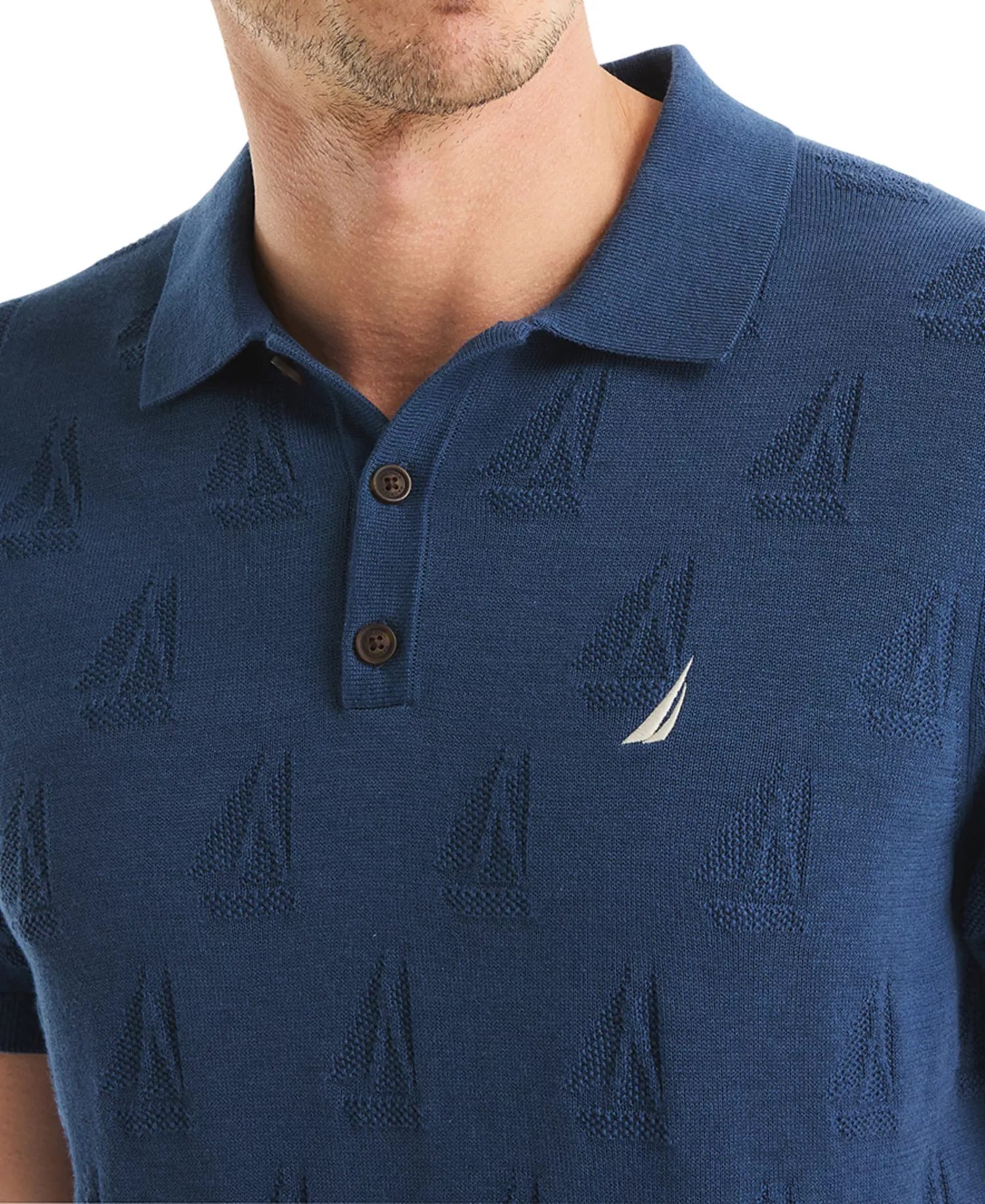Men's Sailboat Textured Sweater Polo Shirt - Lapis Blue - 2XL