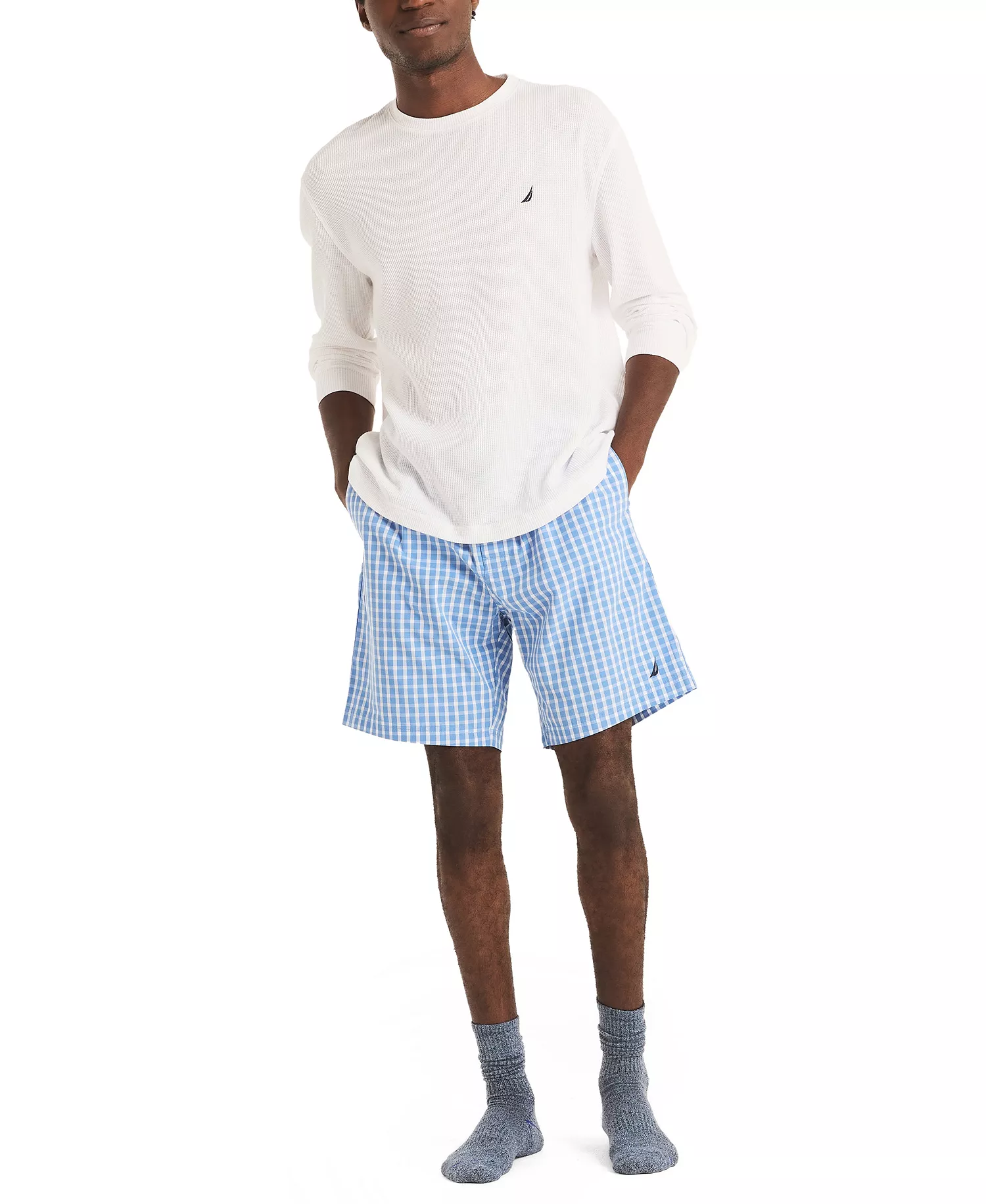 Men's Plaid Poplin Pajama Shorts - Blue Yonder - L