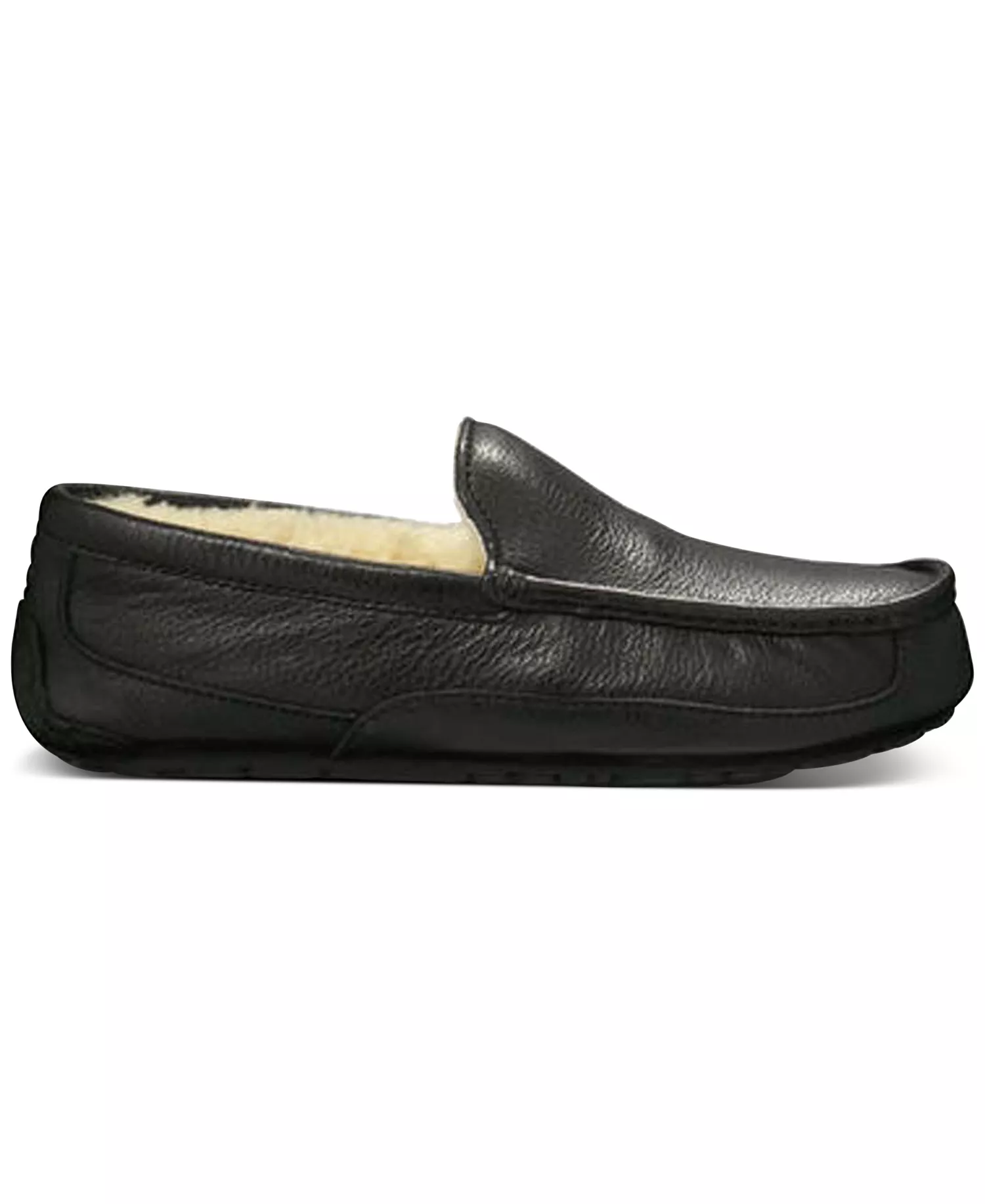 Men's Ascot Leather Moccasin Slippers - Black - 10