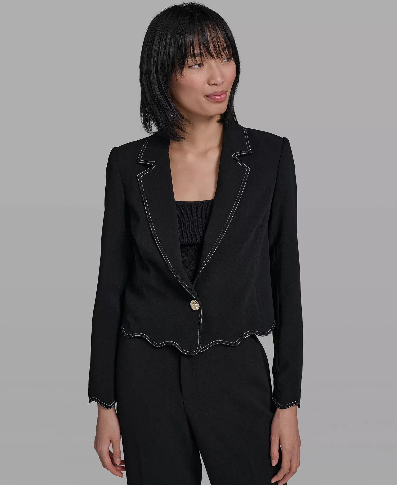 Women's Collared Long-Sleeve Jacket - Black - 0