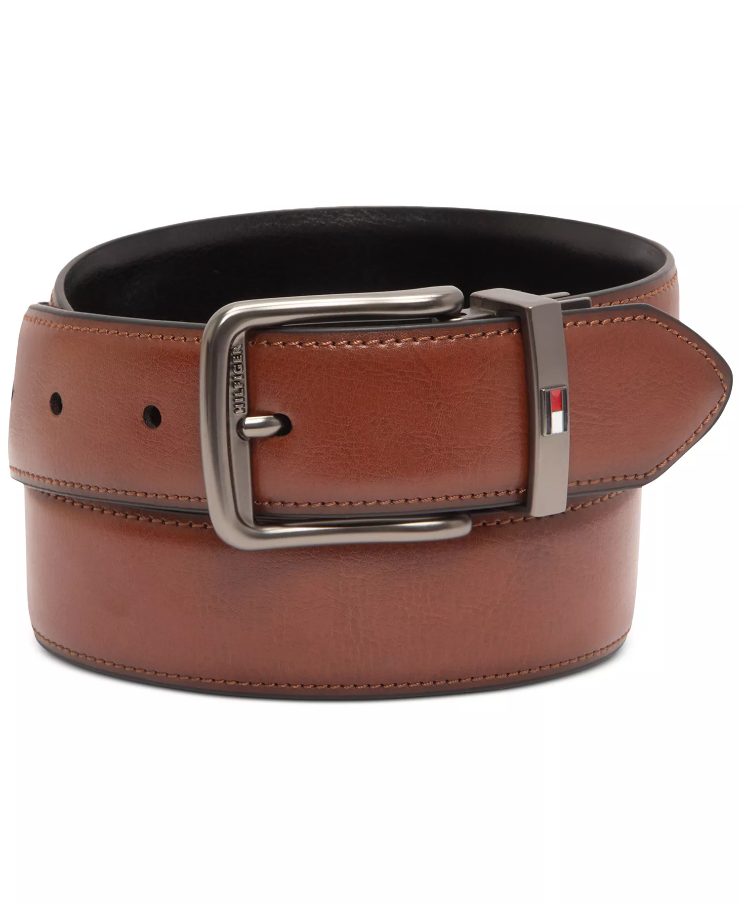 Men's Reversible Harness Buckle Stretch Belt - Black/Tan - L (38-40)