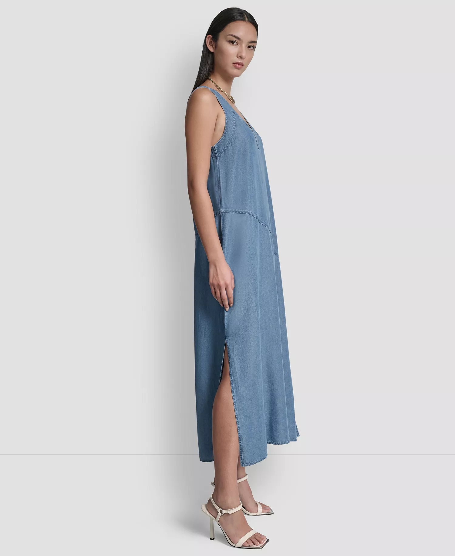 Women's Sleeveless V-Neck Side-Slit Dress - Stream - L