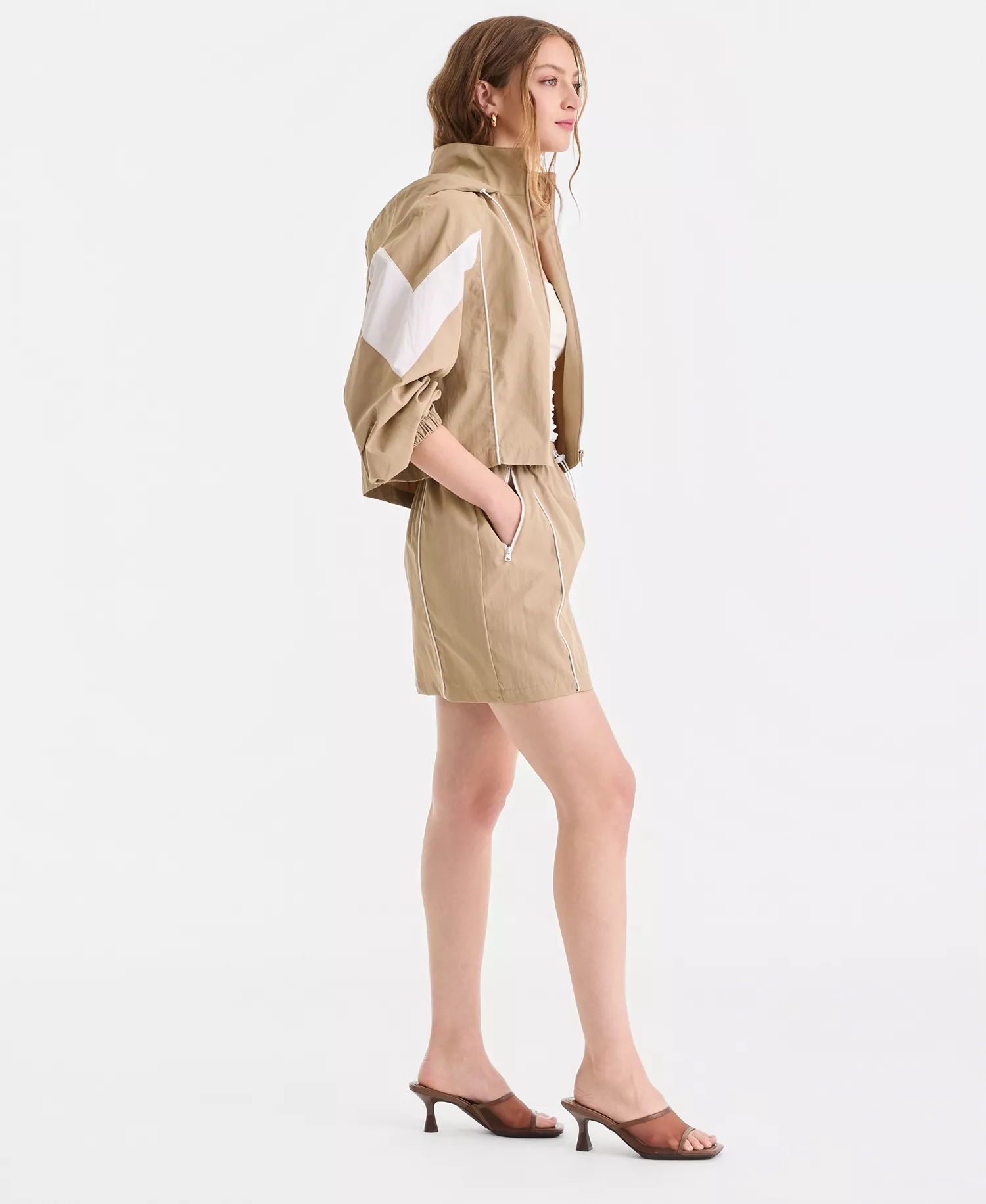 Women's Nylon Track Mini Skirt, Macy's Exclusive - Khaki - L