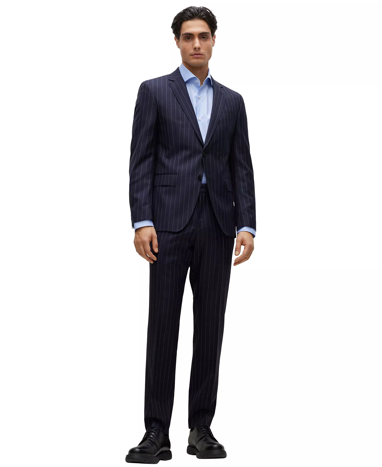 Men's Stretch-Cotton Twill Regular-Fit Dress Shirt - Light Blue - 14.5