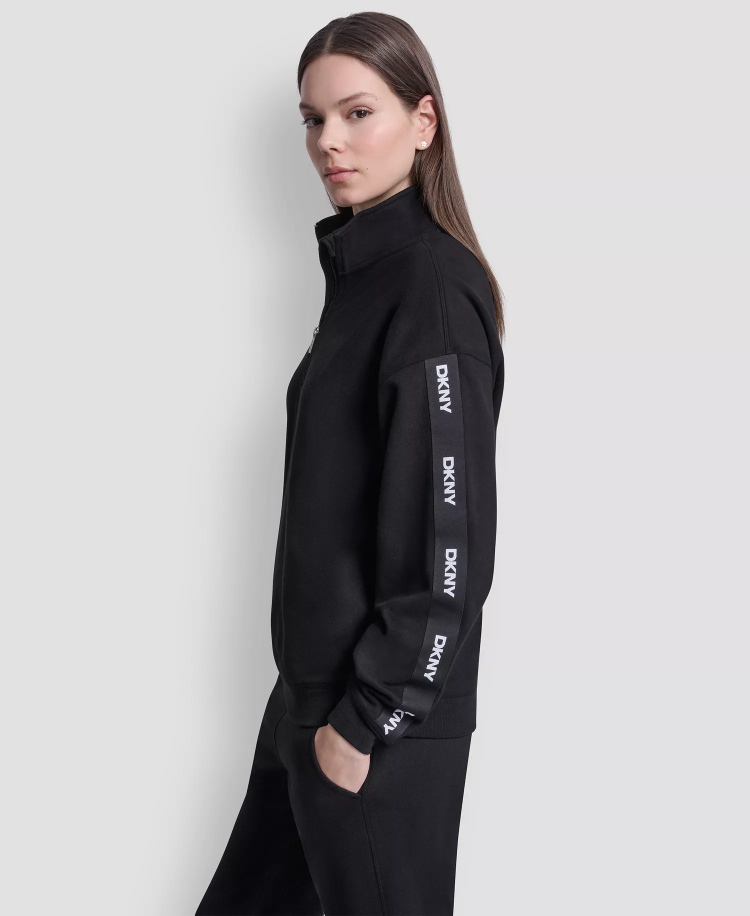 Women's Classic Logo Elastic Oversized Quarter-Zip Top - Black - L