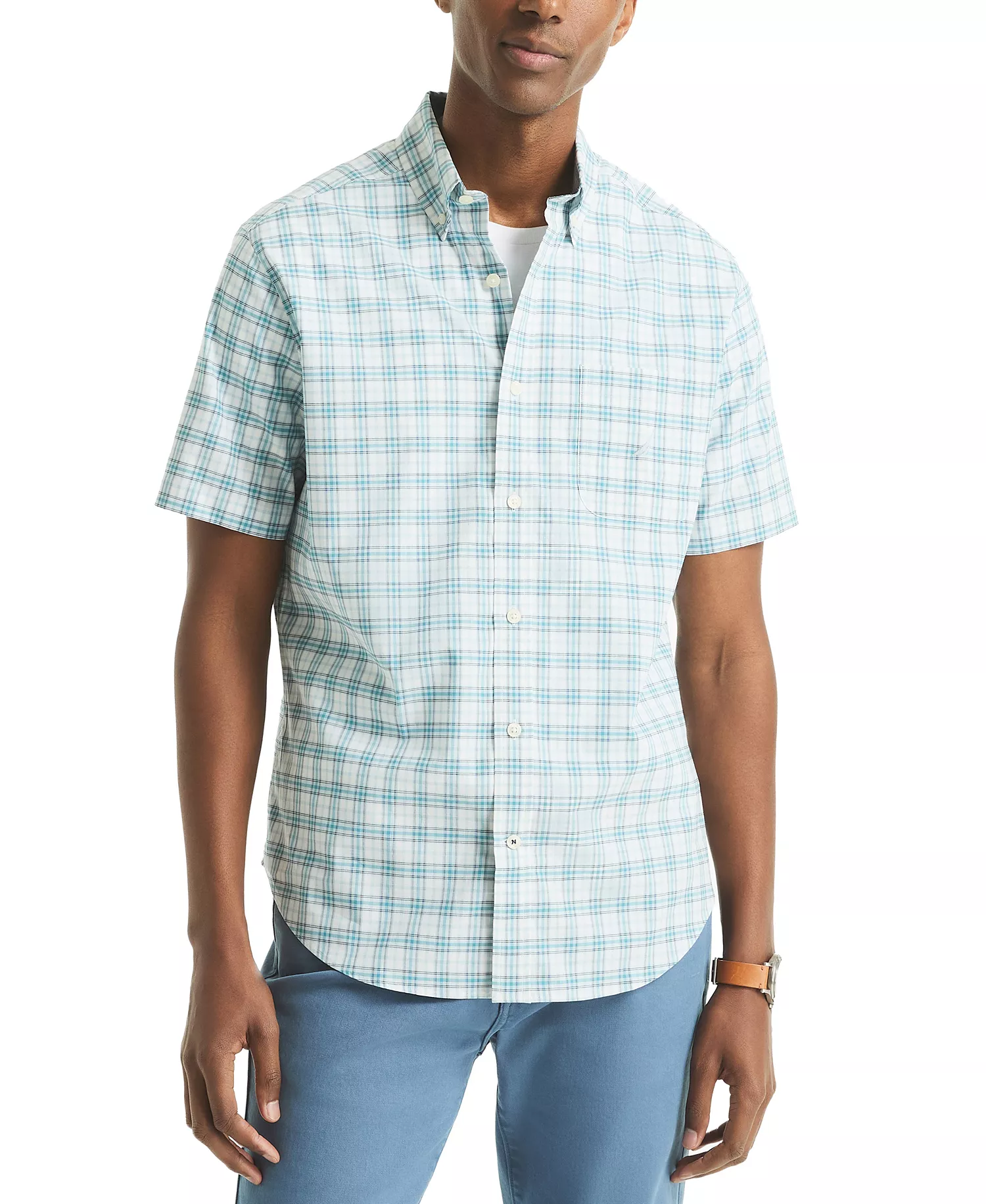 Men's Short Sleeve Tattersall Button-Down Shirt - Bright White - 2XL