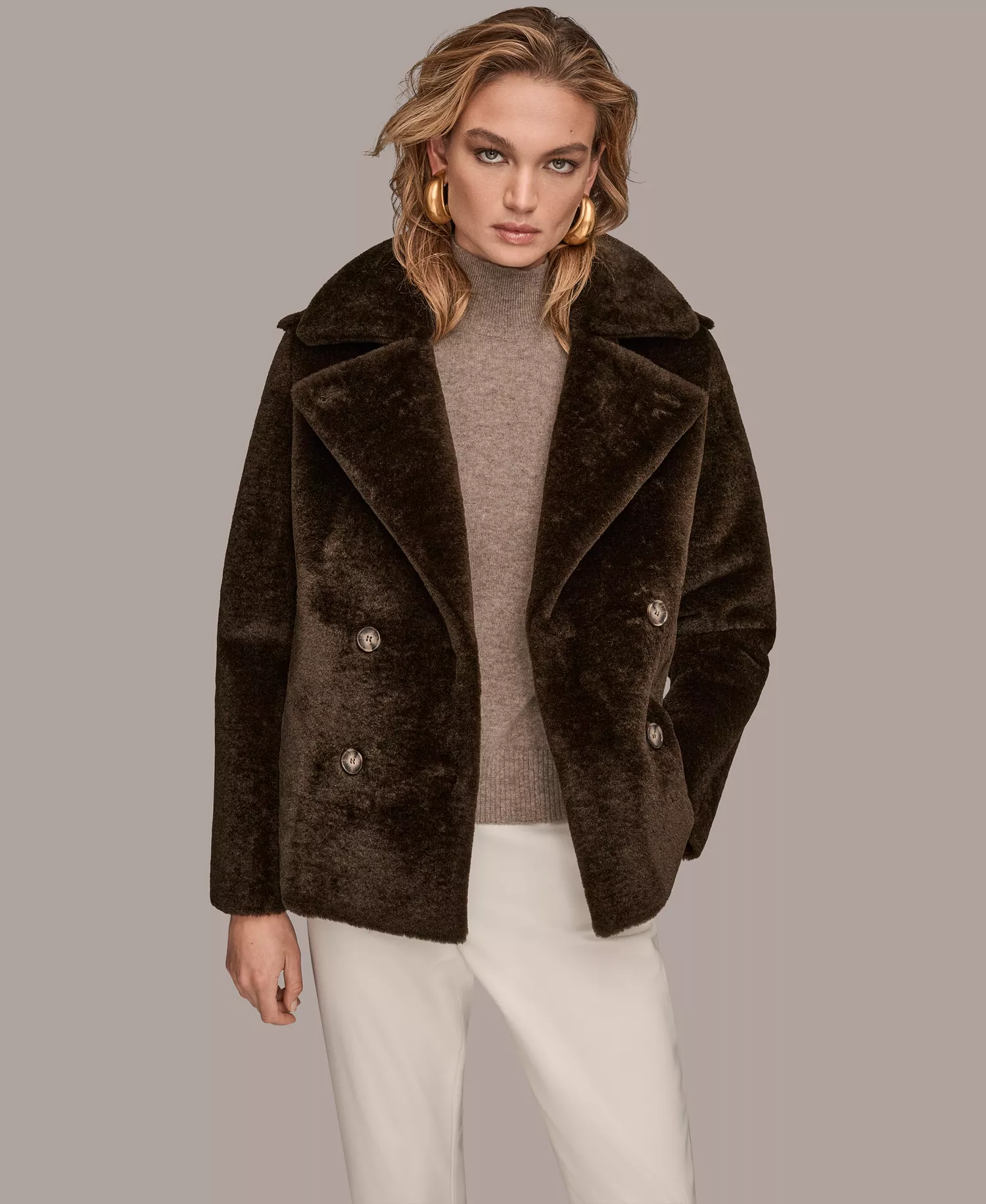 Women's Double-Breasted Coat - Chocolate - L