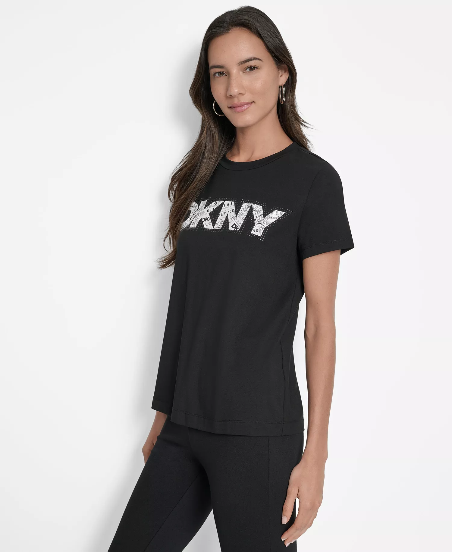 Women's Newspaper Logo Crewneck T-Shirt - Black - L