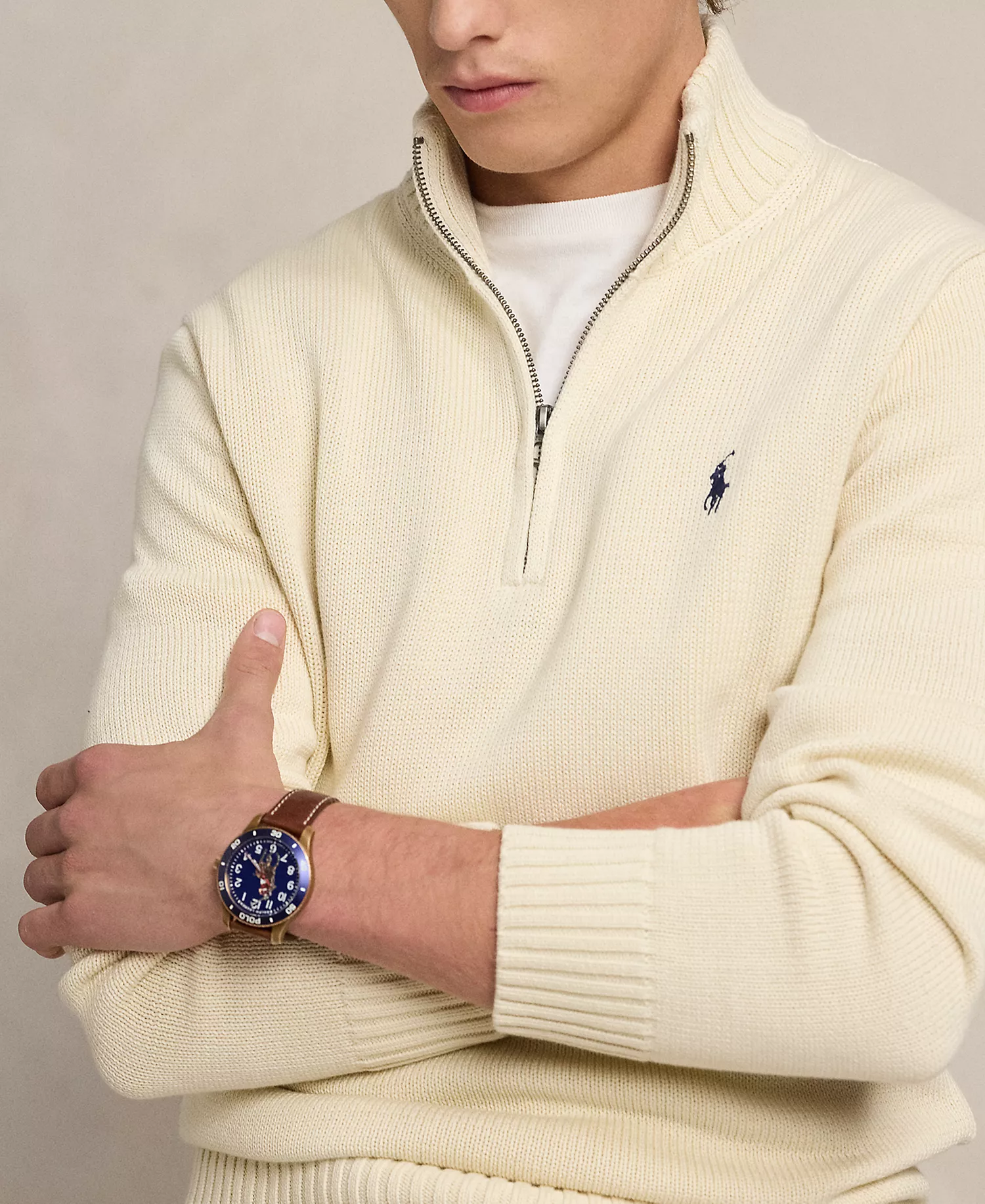 Cotton Quarter-zip Sweater - Andover Cream - 2XL