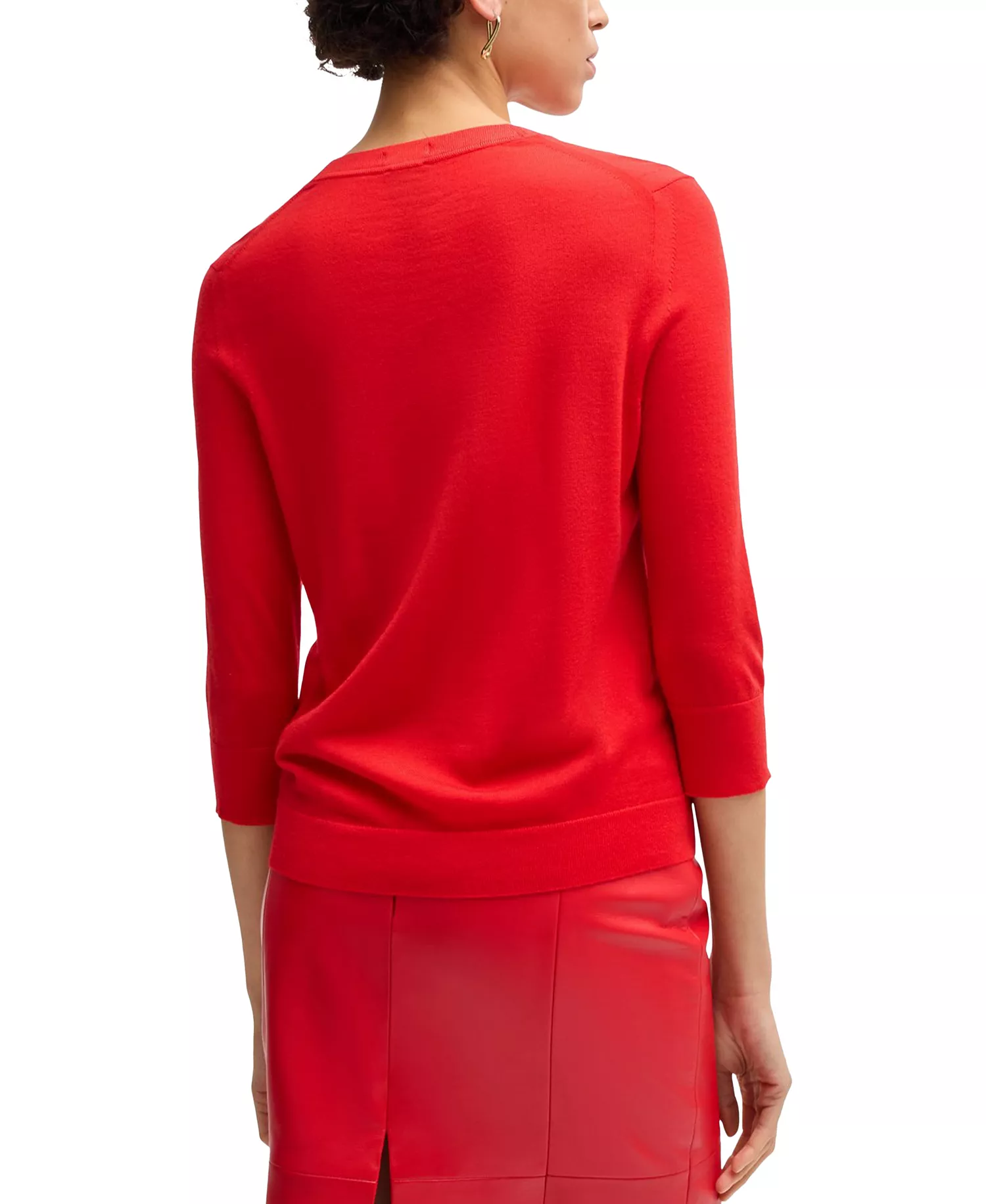 Women's Merino Wool Henley Sweater - Bright Red - M