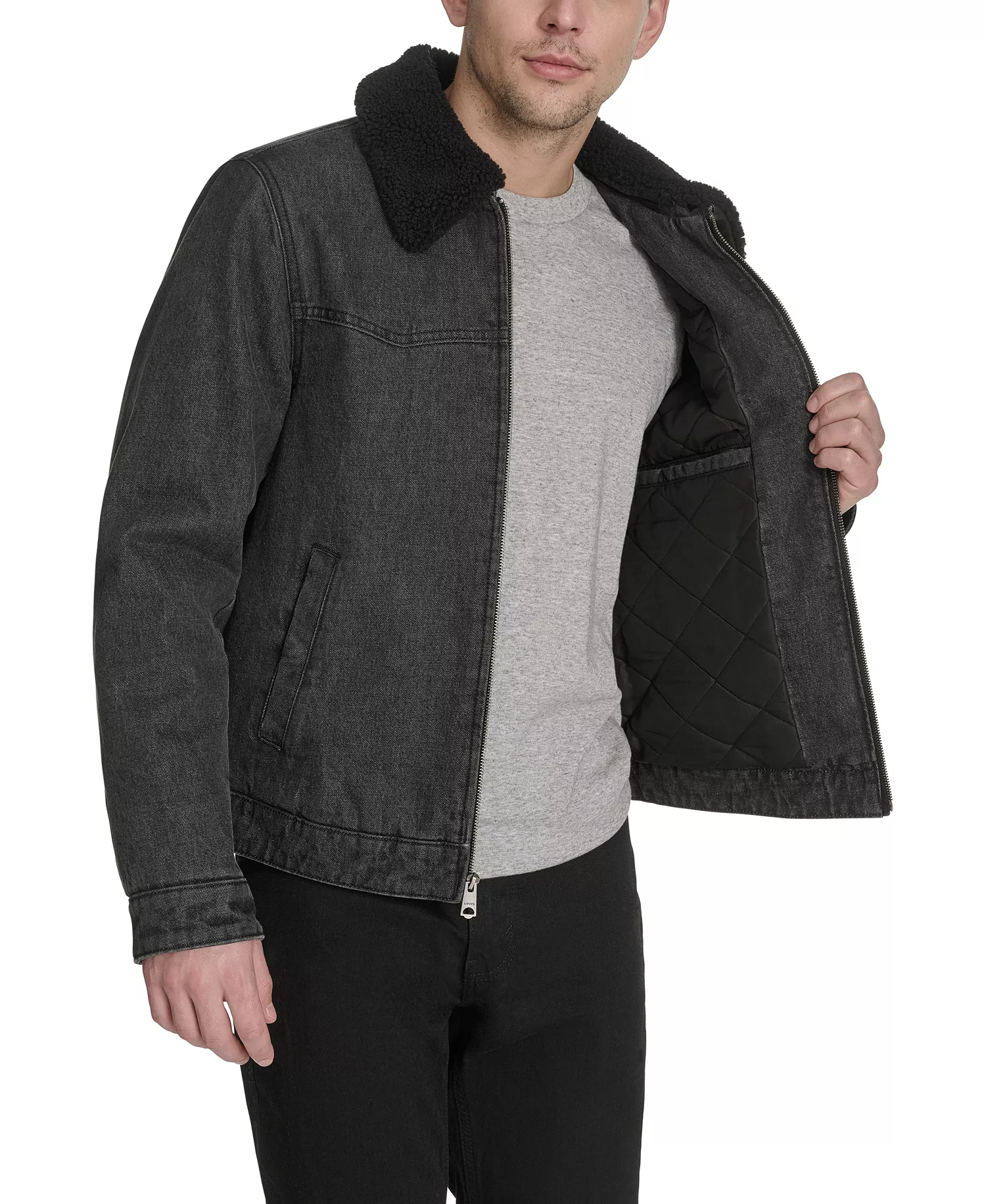 Men's Denim Western Sherpa Lined Collar Jacket - Black Denim - L
