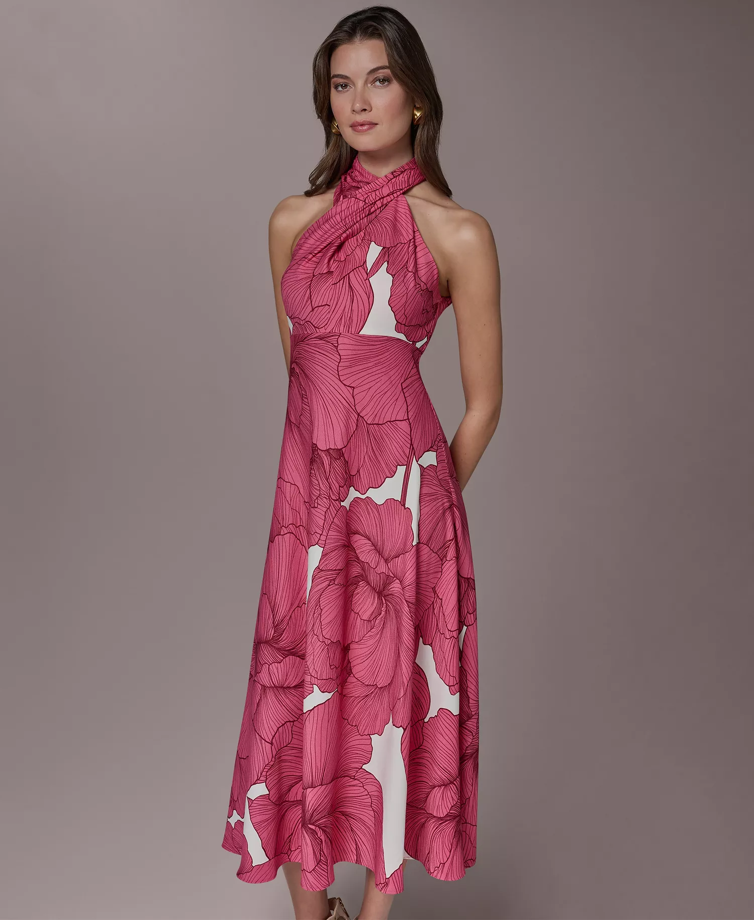 Women's Halter Neck Midi Dress - Azalea Multi - 10