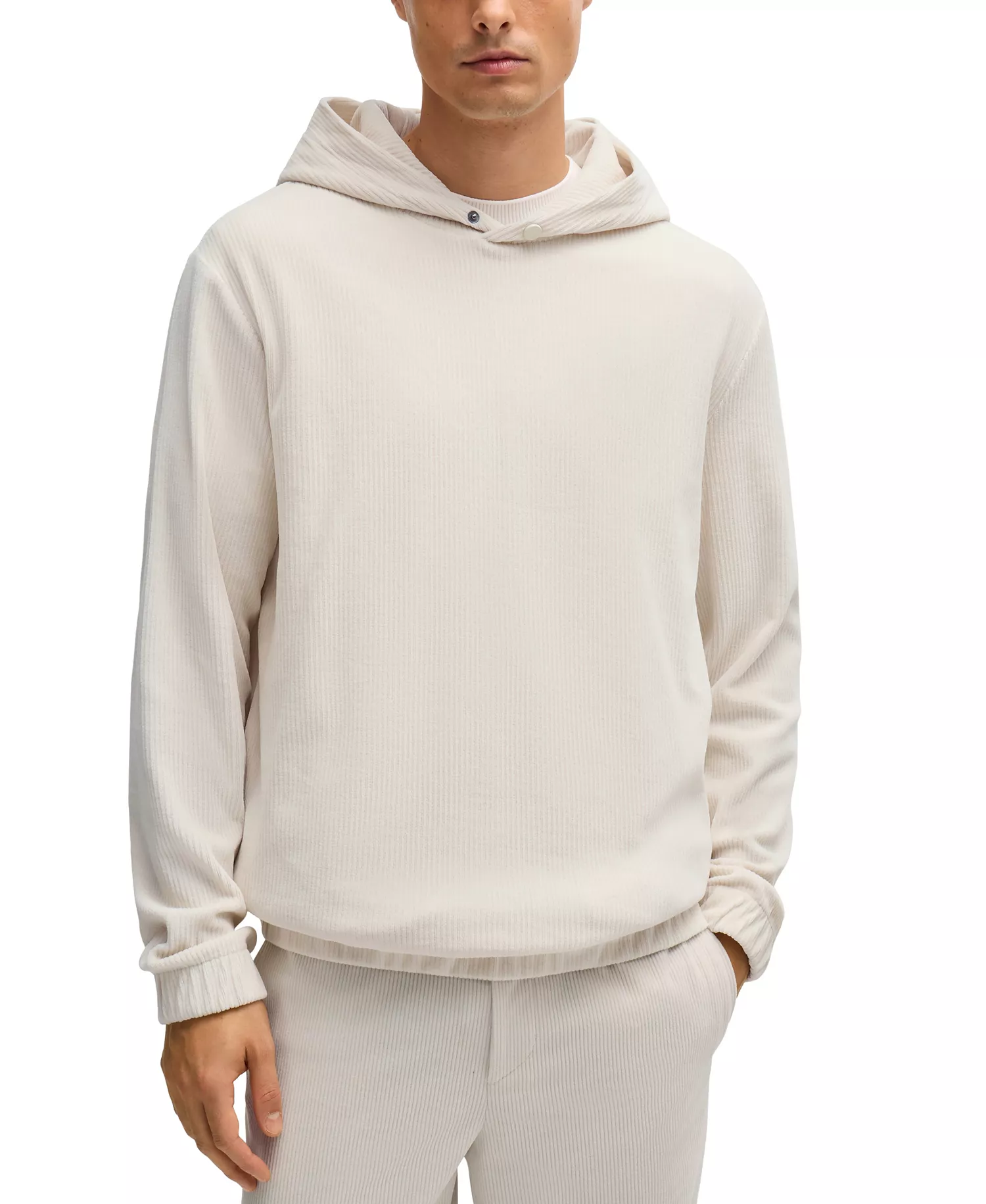 Men's Press-Stud Hood Cotton-Corduroy Hoodie - Open White - L