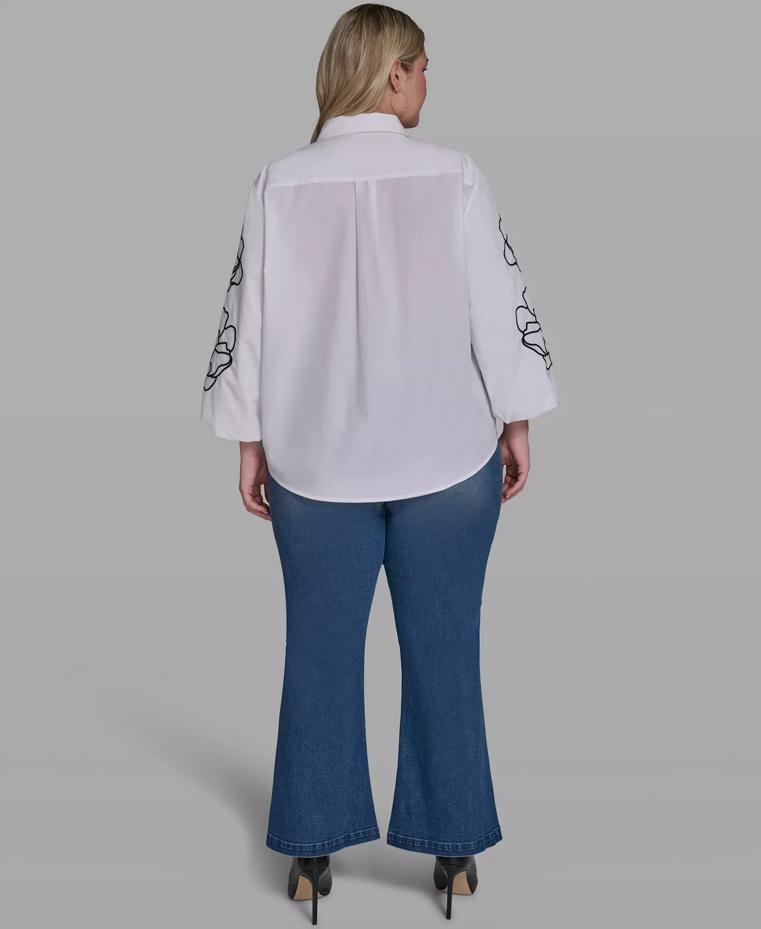 Plus Size Floral Detail Collared Top - White - 0X