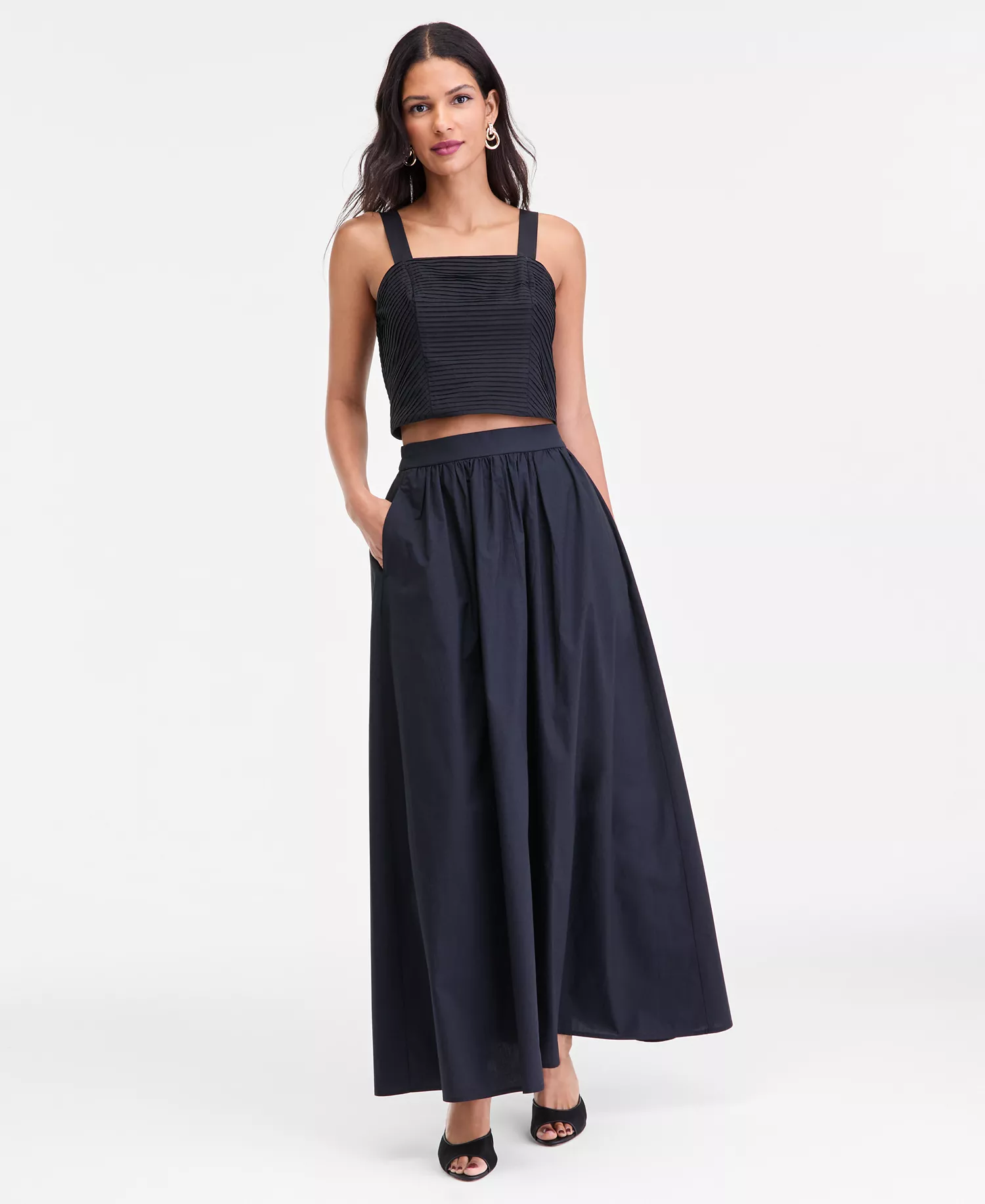 Women's Cropped Pintuck-Pleat Tank Top, Macy's Exclusive - Deep Black - L