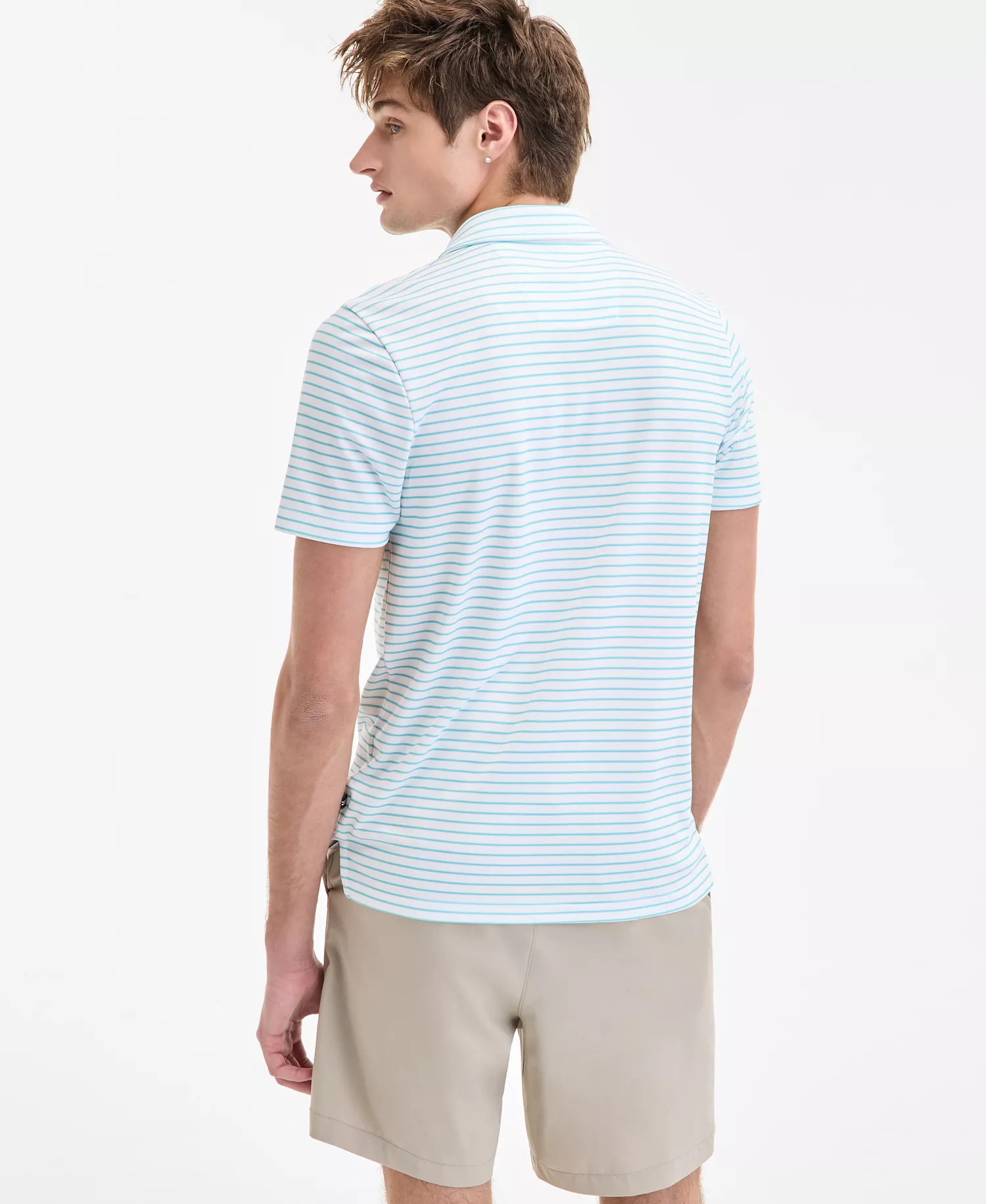 Men’s Classic-Fit Stripe Moisture Wicking Performance Golf Polo Shirt - Bright White - L