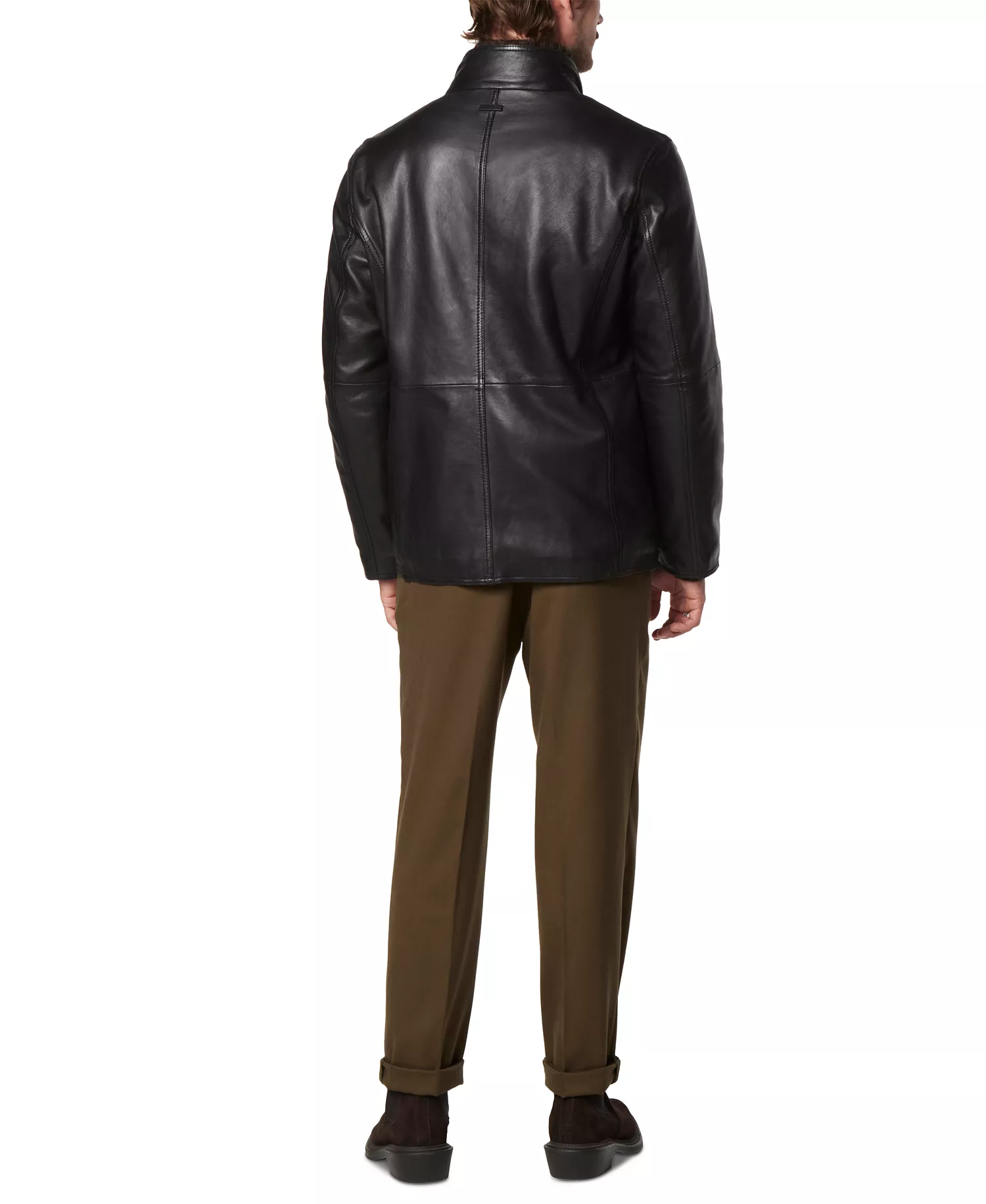 Men's Wollman Smooth Leather Racer Jacket with Removable Interior Bib - Black - S