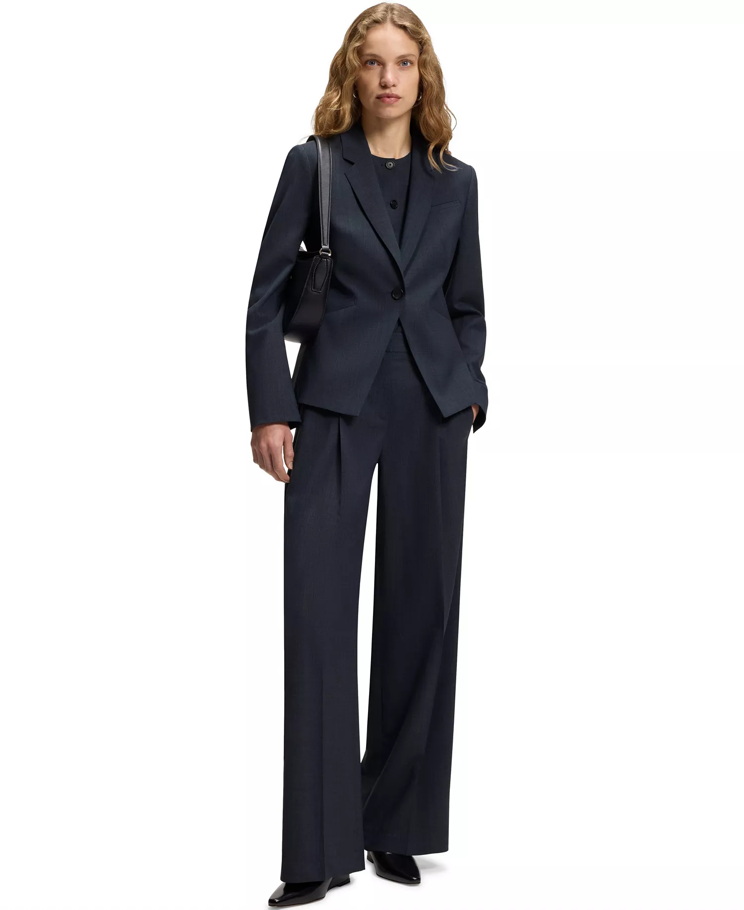 BOSS by Women's Mélange Virgin Wool Slim-Fit Blazer - Dark Blue - 0