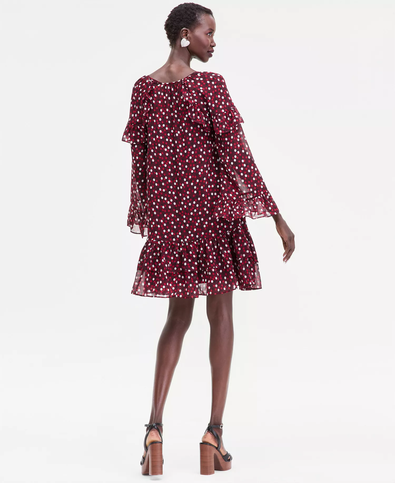 Women's Ruffle-Trim Bell-Sleeve Dress, Macy's Exclusive  - Ari Dots - L