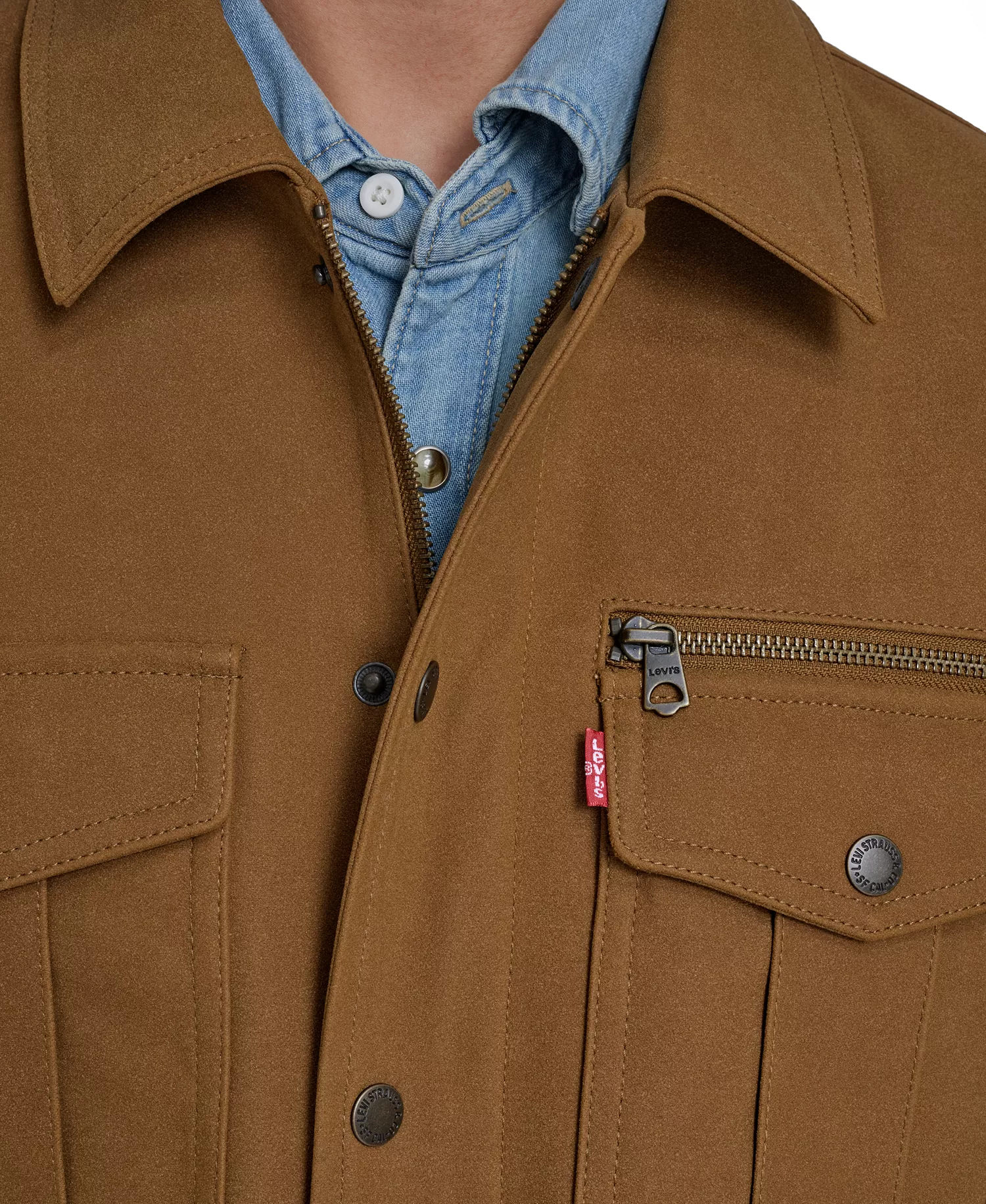 Men's Front Zipper Shirt Jacket - Toffee - 2XL