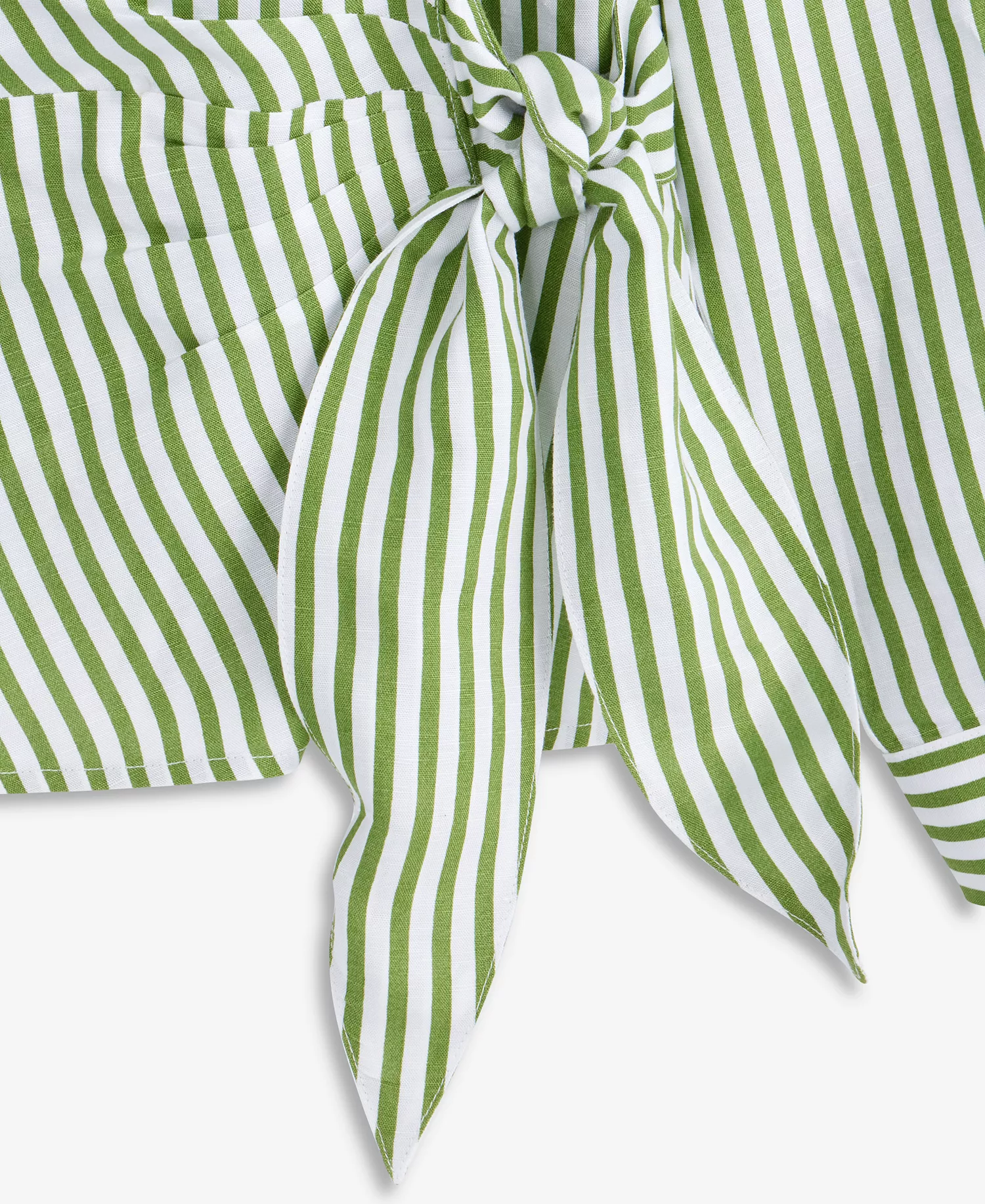 Women's Long Sleeve Striped Linen Tie-Front Collared Shirt, Macy's Exclusive - Lora Green Stripe - L