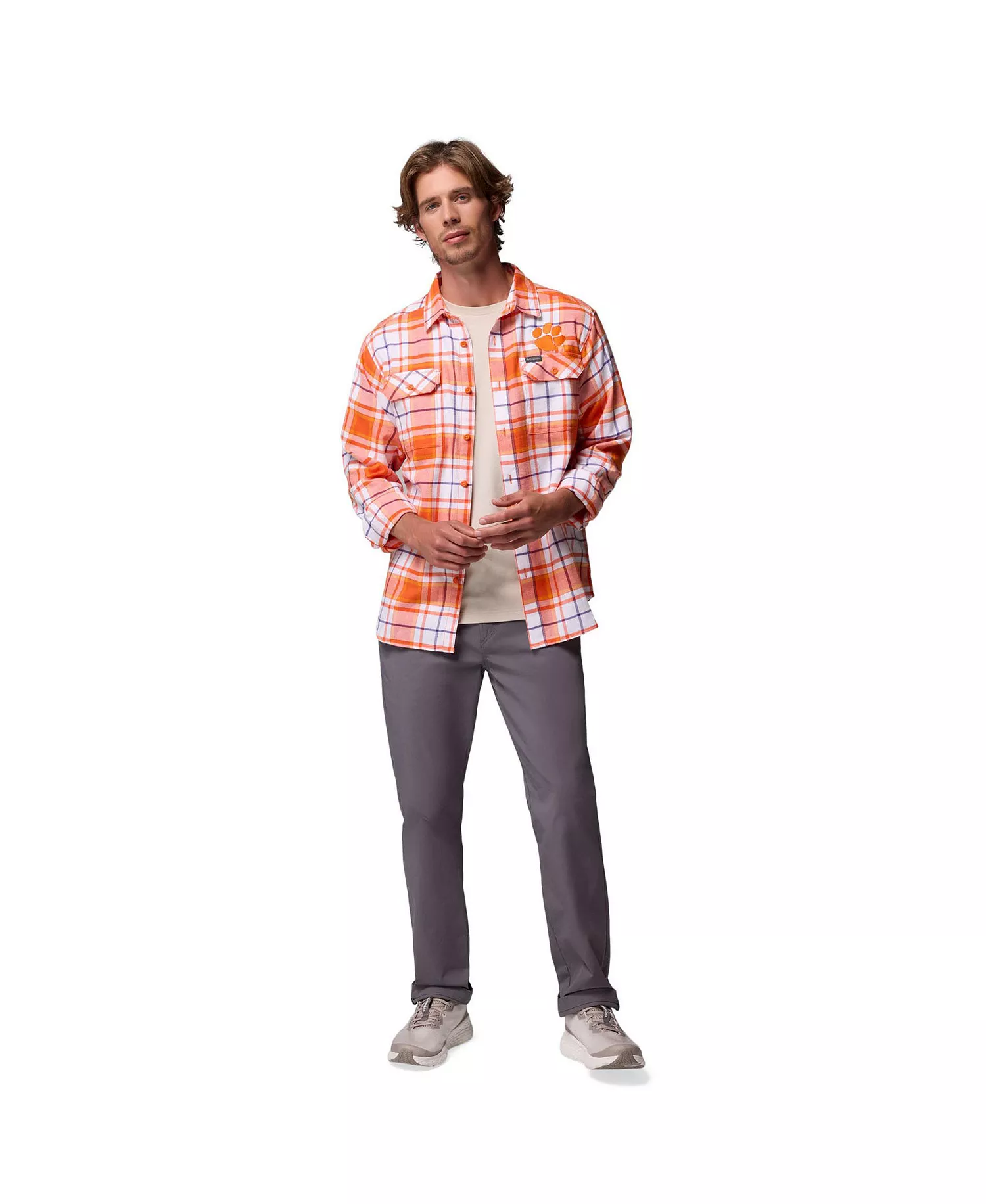 Men's Orange Clemson Tigers Flare Gun Omni-Wick Flannel Long Sleeve Button-Up Shirt - Orange - 2XL