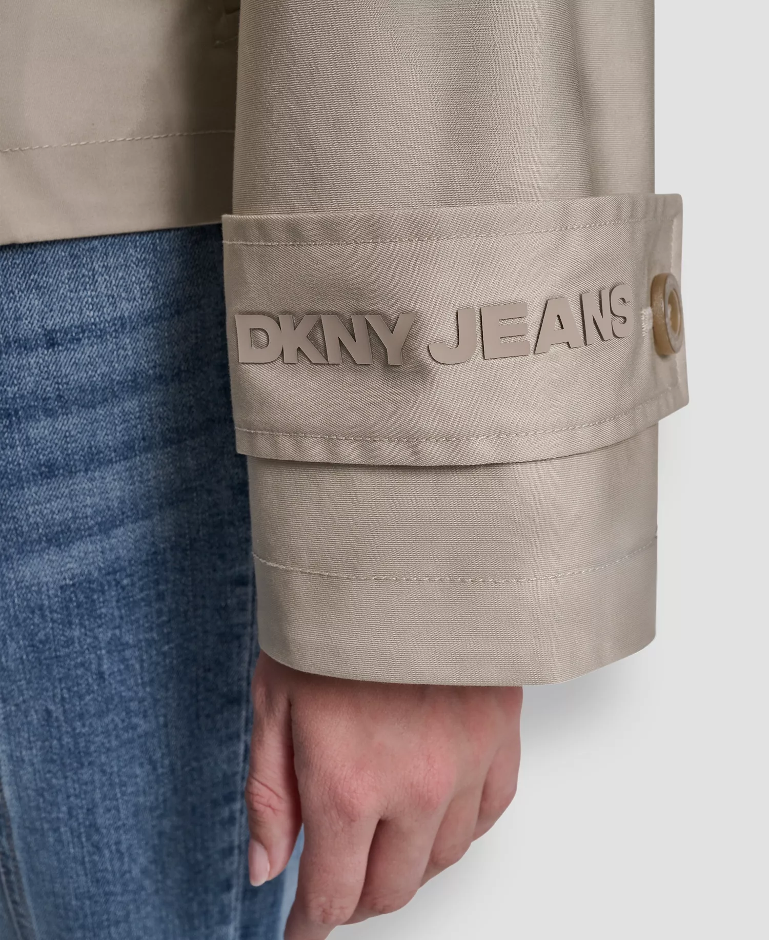 Women's Short Single Breasted Dolman Sleeve Military Trench Jacket - Pebble - L - Regular