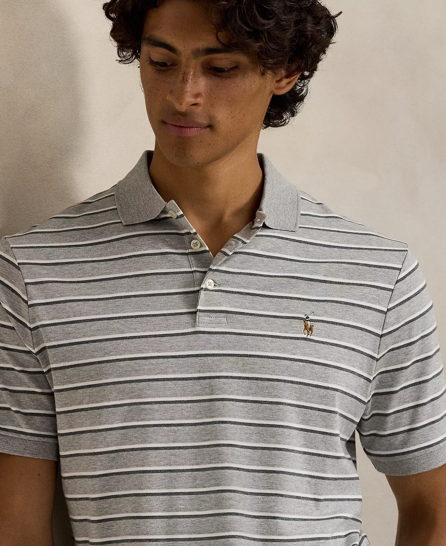 Men's Classic-Fit Striped Soft Cotton Polo - Andover Heather Gray Multi - 2XL